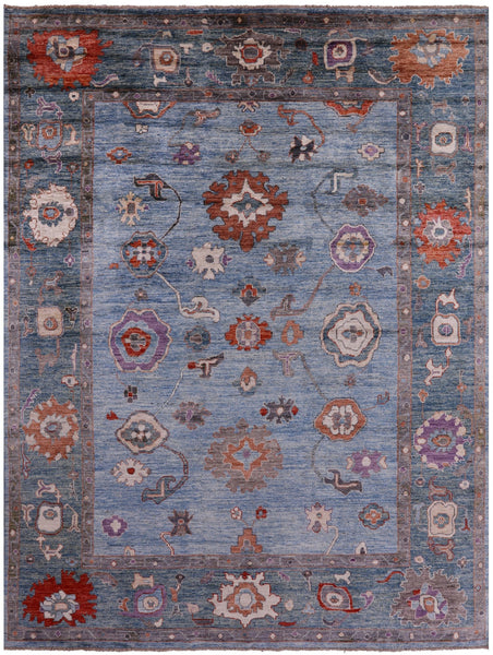 Blue Turkish Oushak Hand Knotted Wool Rug - 8' 10" X 11' 9" - Golden Nile
