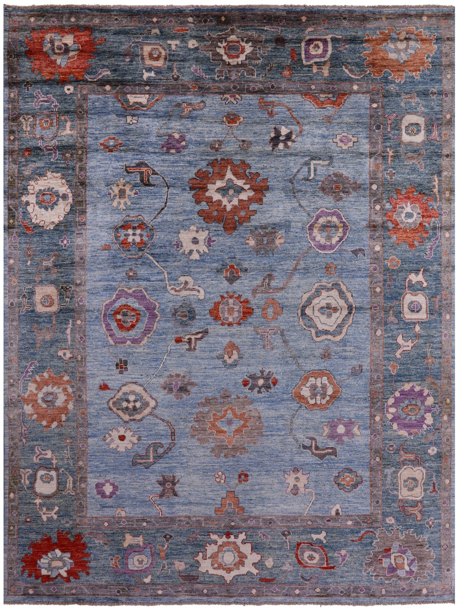 Blue Turkish Oushak Hand Knotted Wool Rug - 8' 10" X 11' 9" - Golden Nile