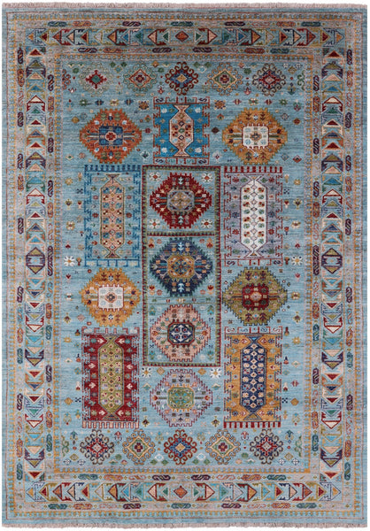 Blue Turkmen Ersari Hand Knotted Wool Rug - 5' 7" X 7' 10" - Golden Nile