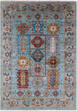 Blue Turkmen Ersari Hand Knotted Wool Rug - 5' 7" X 7' 10" - Golden Nile