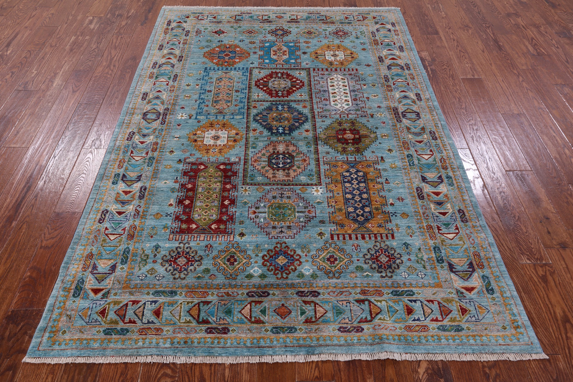 Blue Turkmen Ersari Hand Knotted Wool Rug - 5' 7" X 7' 10" - Golden Nile