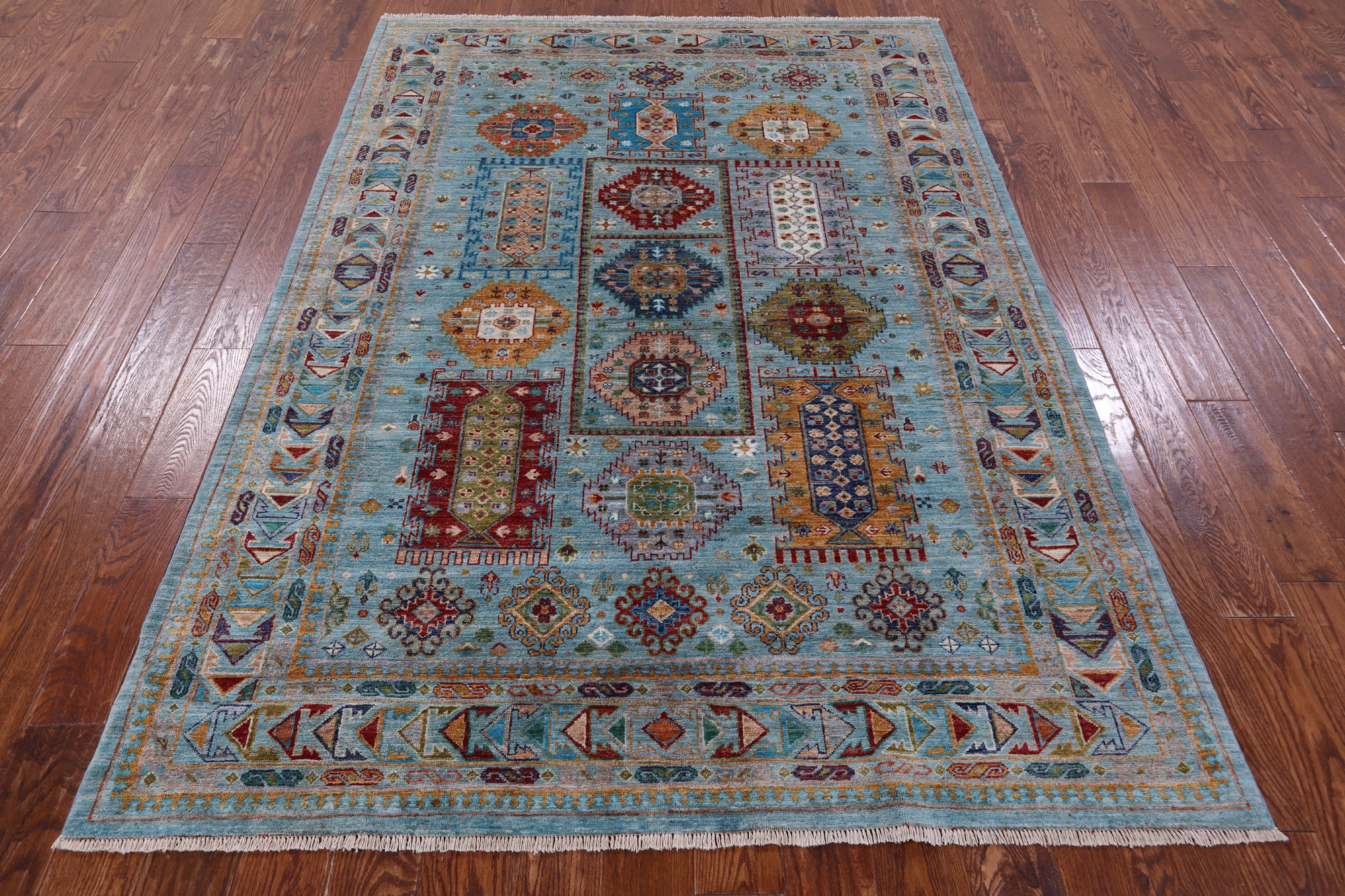Blue Turkmen Ersari Hand Knotted Wool Rug - 5' 7" X 7' 10" - Golden Nile