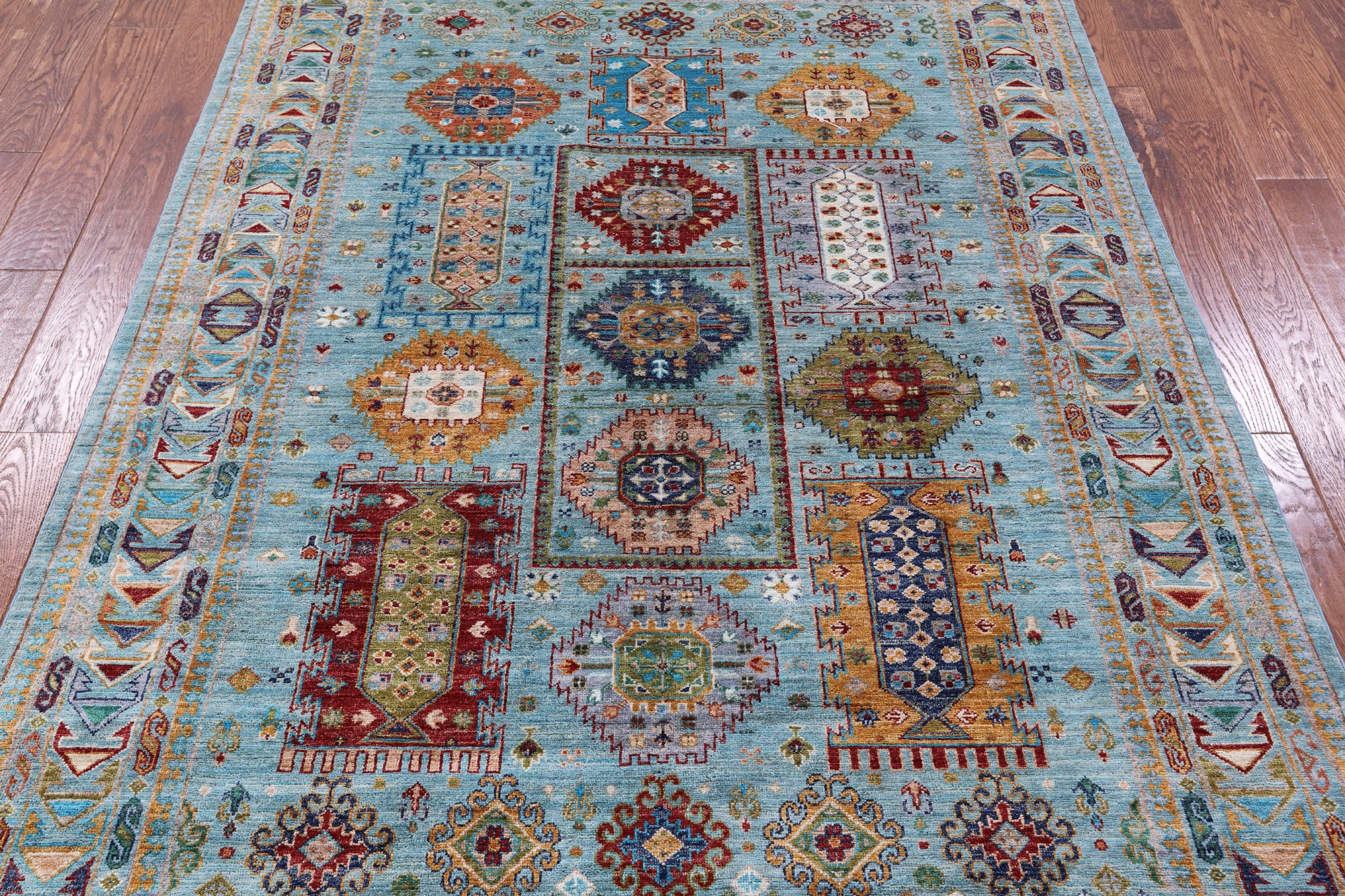 Blue Turkmen Ersari Hand Knotted Wool Rug - 5' 7" X 7' 10" - Golden Nile