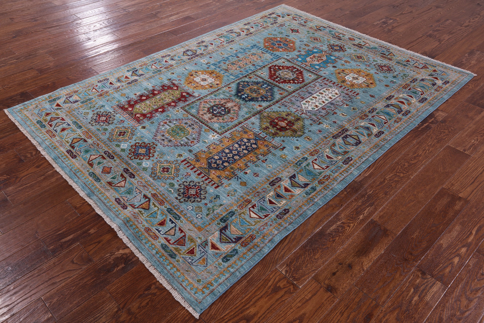 Blue Turkmen Ersari Hand Knotted Wool Rug - 5' 7" X 7' 10" - Golden Nile