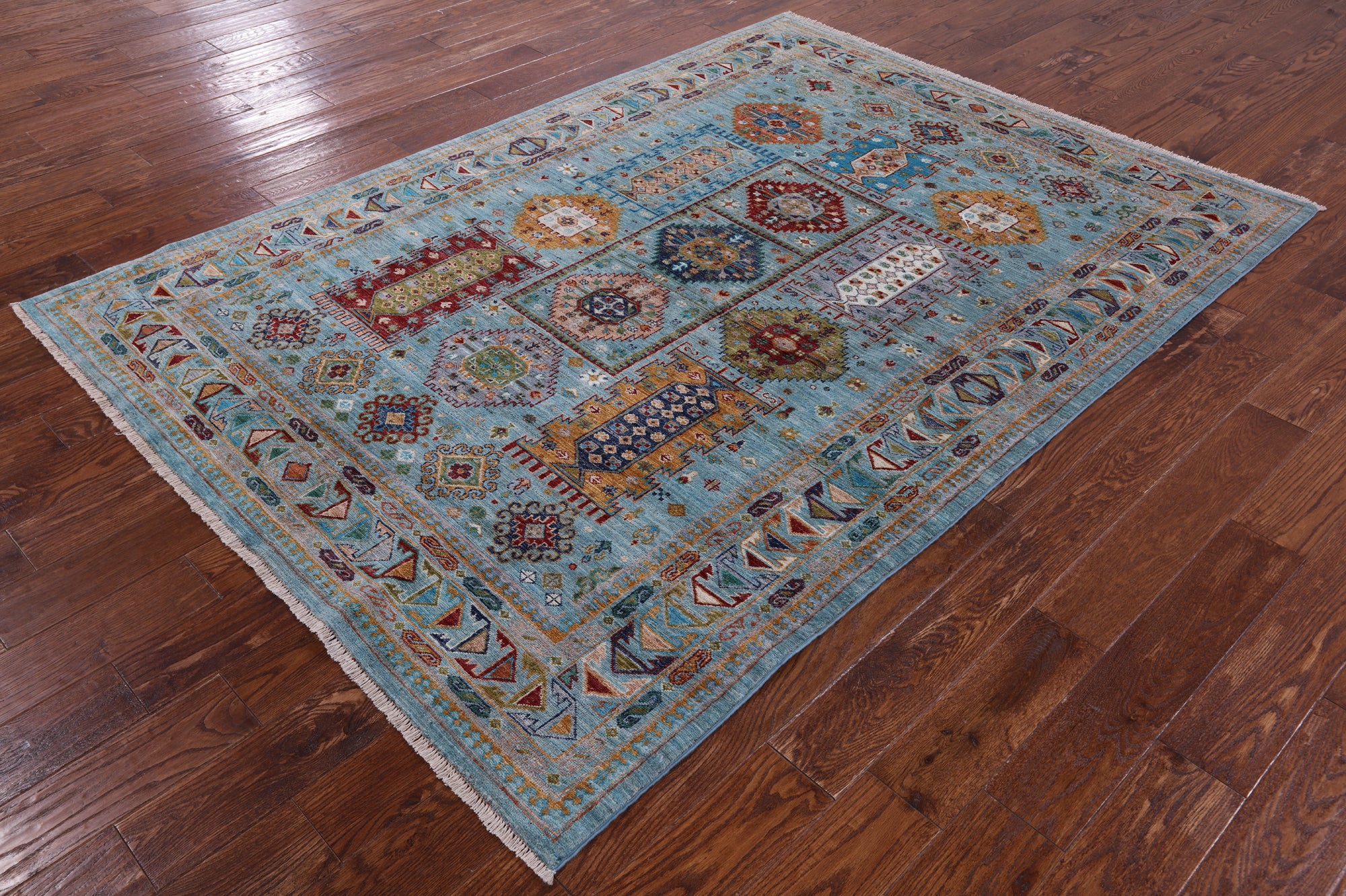 Blue Turkmen Ersari Hand Knotted Wool Rug - 5' 7" X 7' 10" - Golden Nile