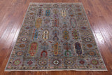 Grey Turkmen Ersari Handmade Wool Rug - 5' 1" X 6' 8" - Golden Nile