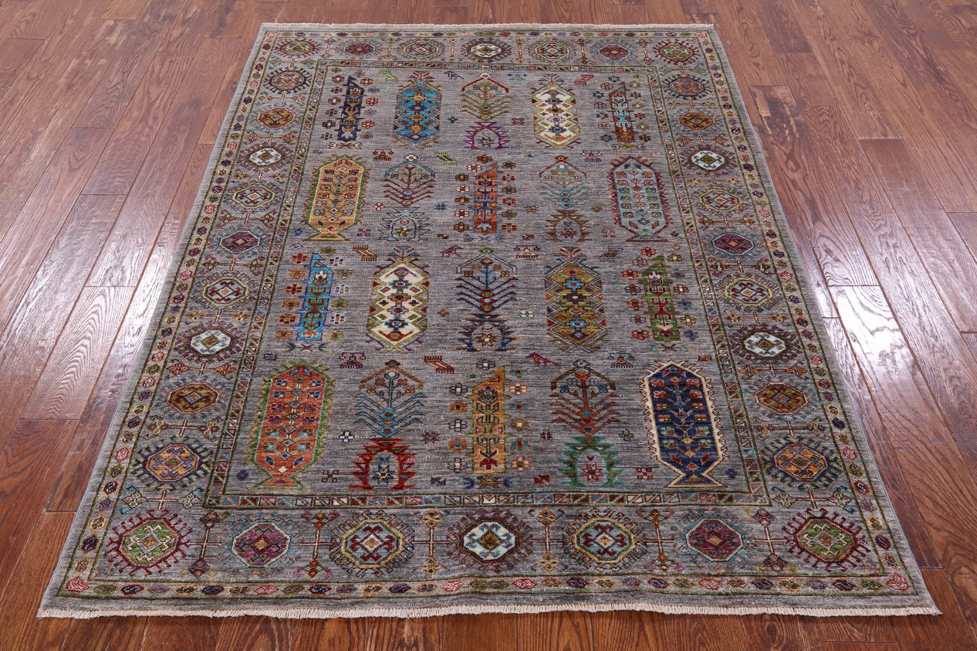Grey Turkmen Ersari Handmade Wool Rug - 5' 1" X 6' 8" - Golden Nile