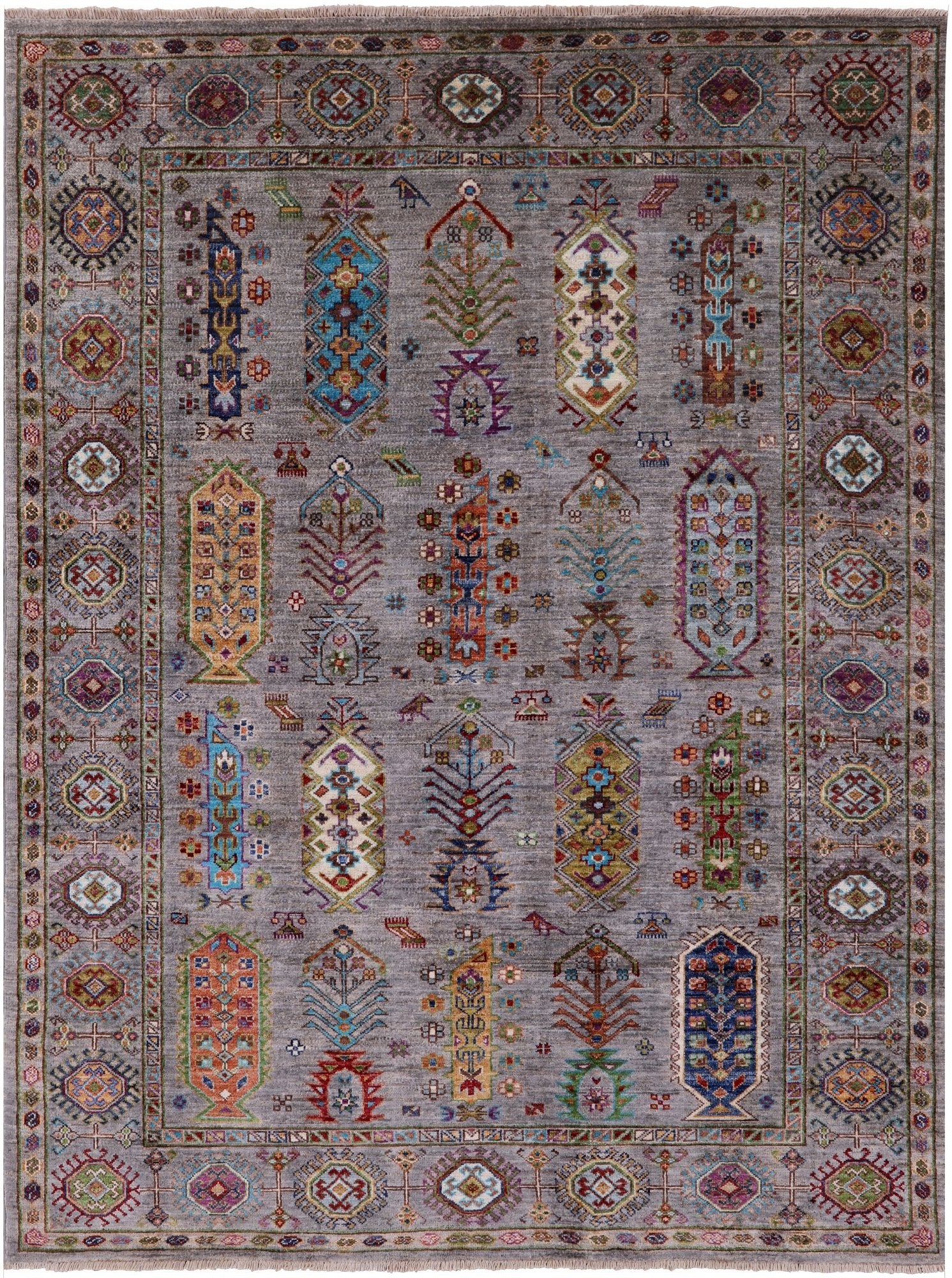 Grey Turkmen Ersari Handmade Wool Rug - 5' 1" X 6' 8" - Golden Nile
