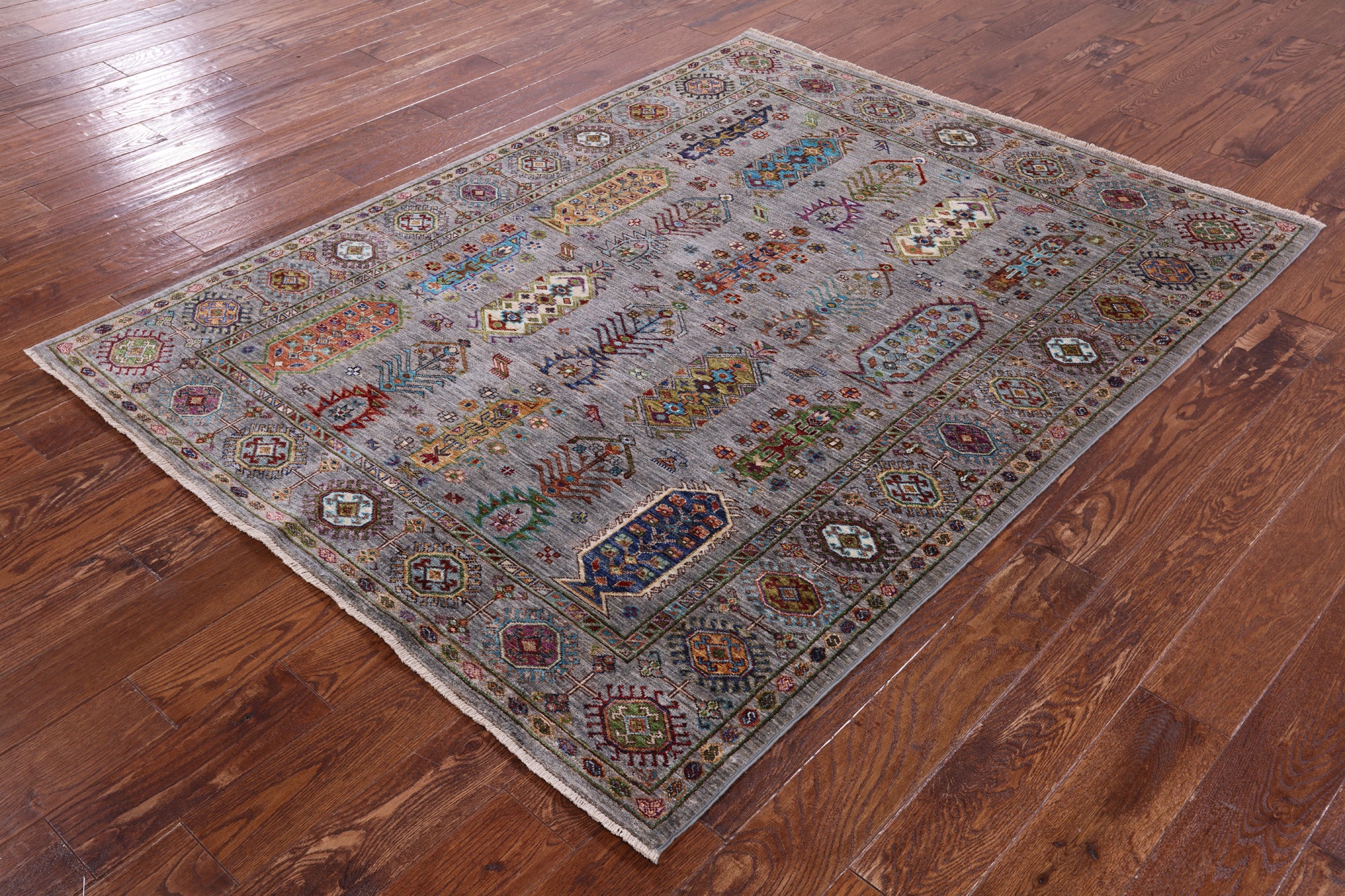 Grey Turkmen Ersari Handmade Wool Rug - 5' 1" X 6' 8" - Golden Nile