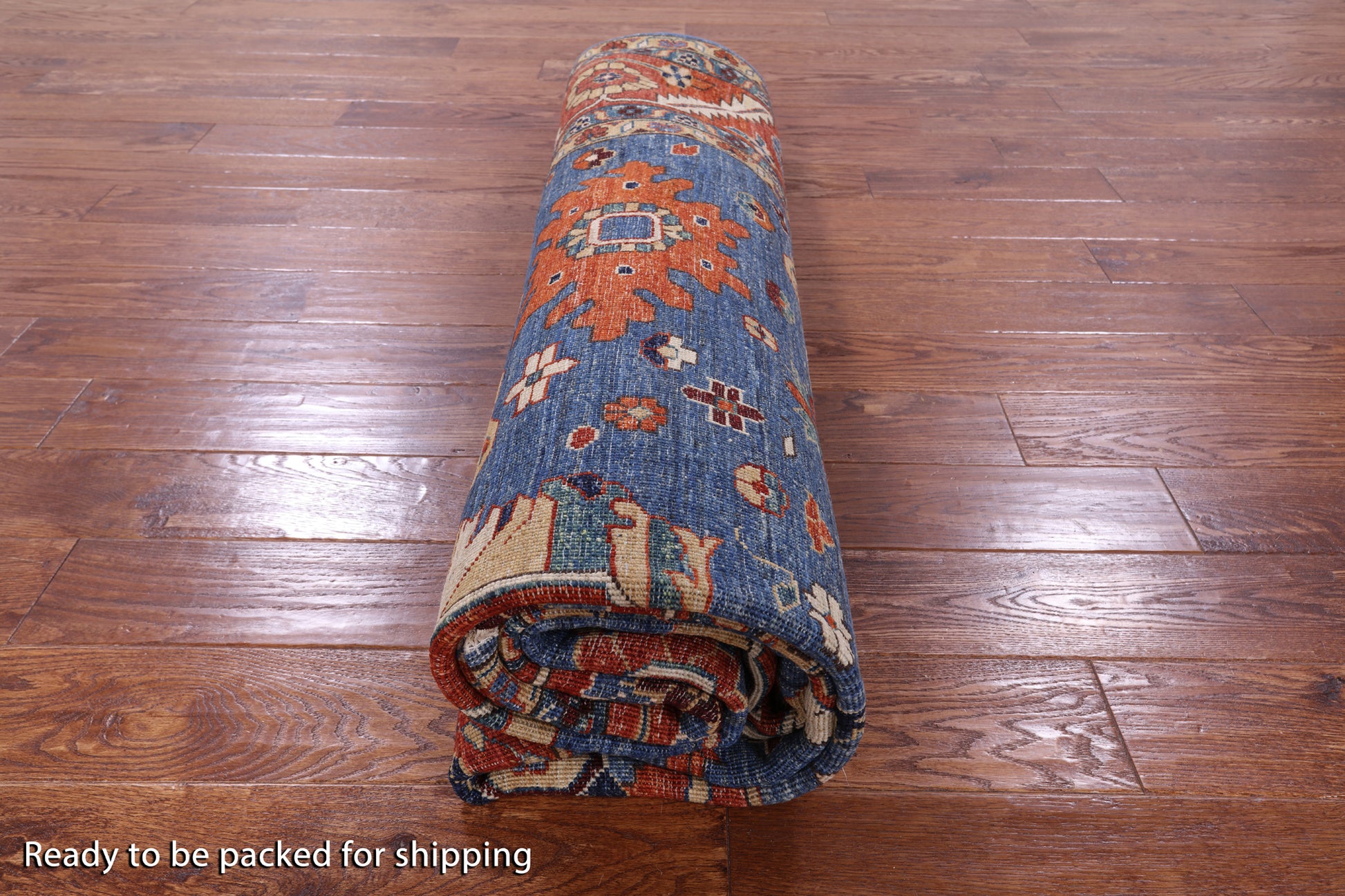 Blue Persian Fine Serapi Hand Knotted Wool Rug - 8' 2" X 10' 0" - Golden Nile