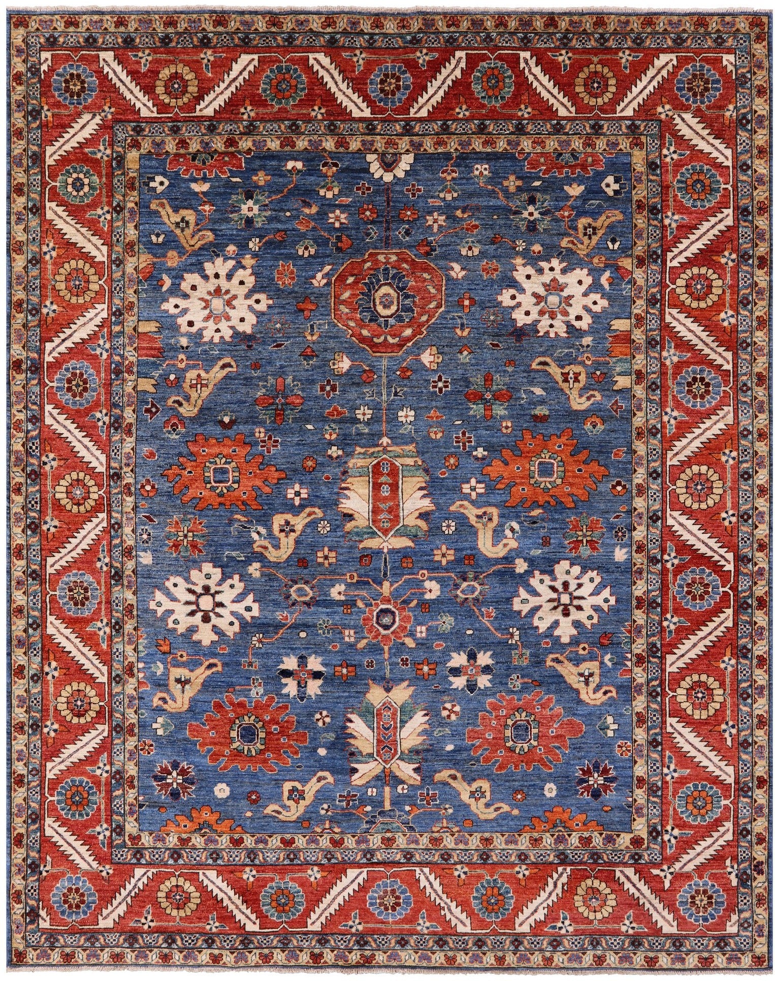 Blue Persian Fine Serapi Hand Knotted Wool Rug - 8' 2" X 10' 0" - Golden Nile