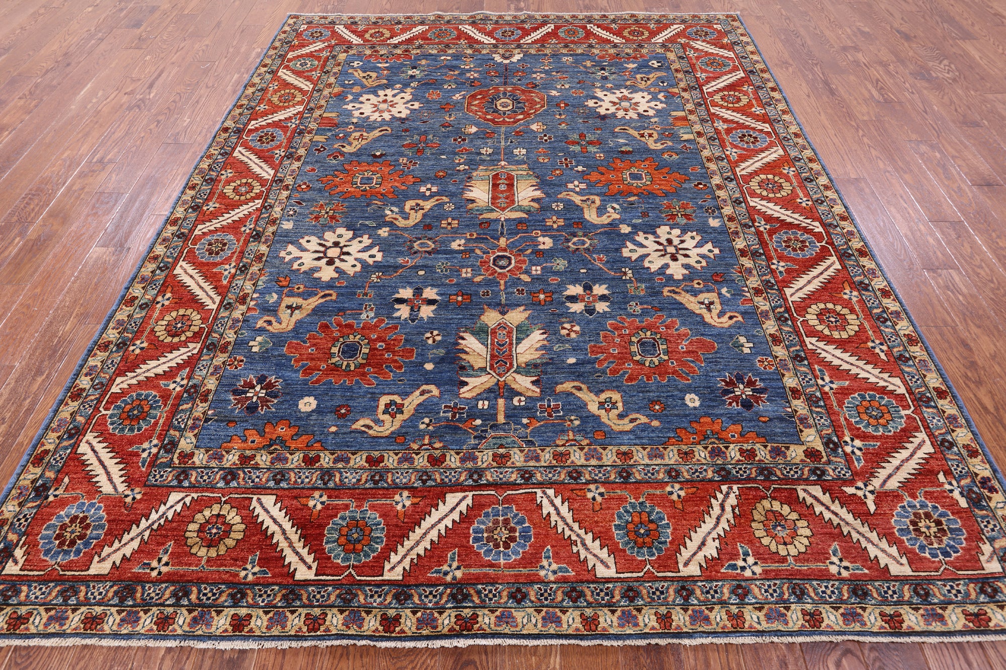 Blue Persian Fine Serapi Hand Knotted Wool Rug - 8' 2" X 10' 0" - Golden Nile