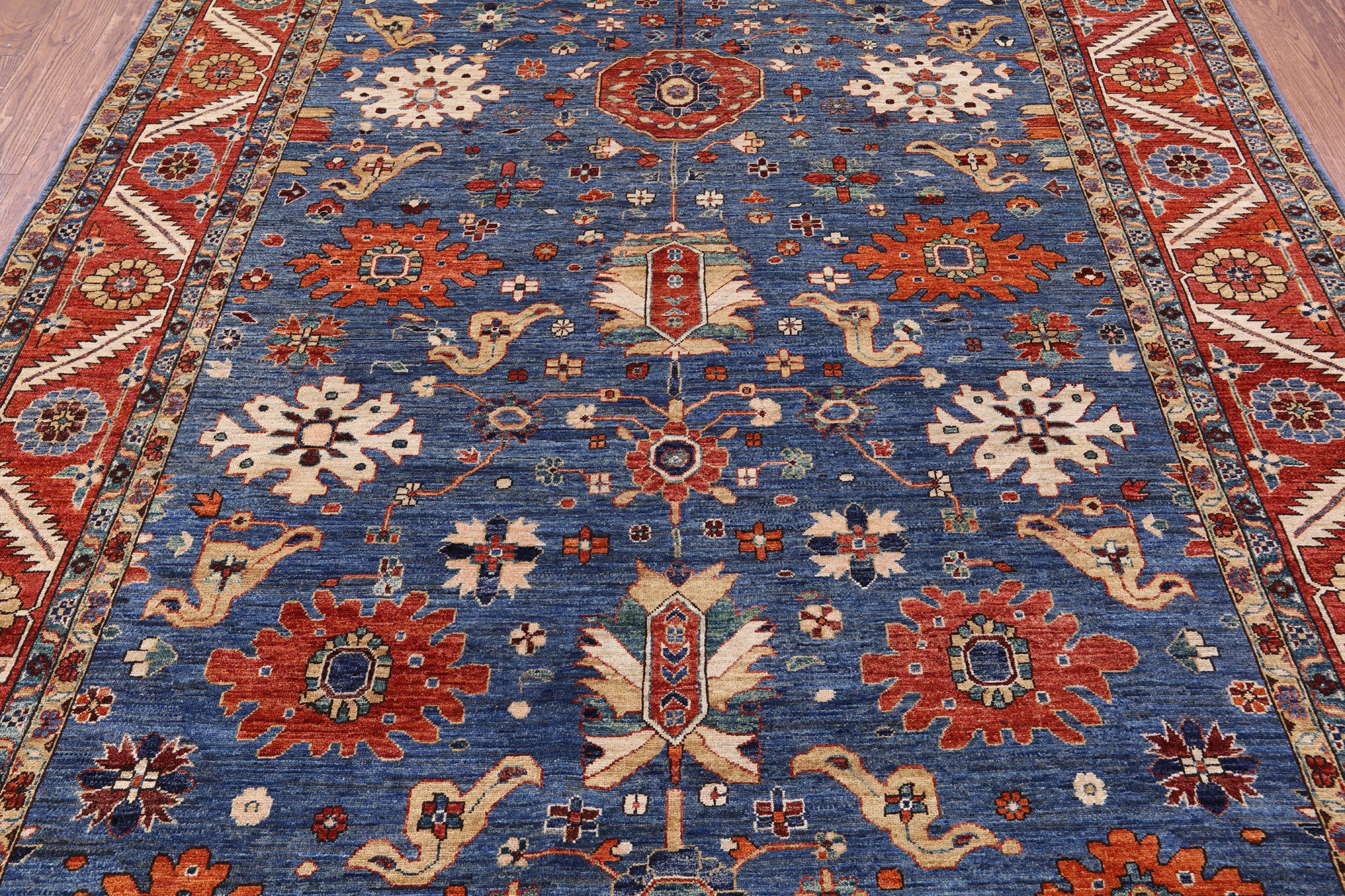 Blue Persian Fine Serapi Hand Knotted Wool Rug - 8' 2" X 10' 0" - Golden Nile