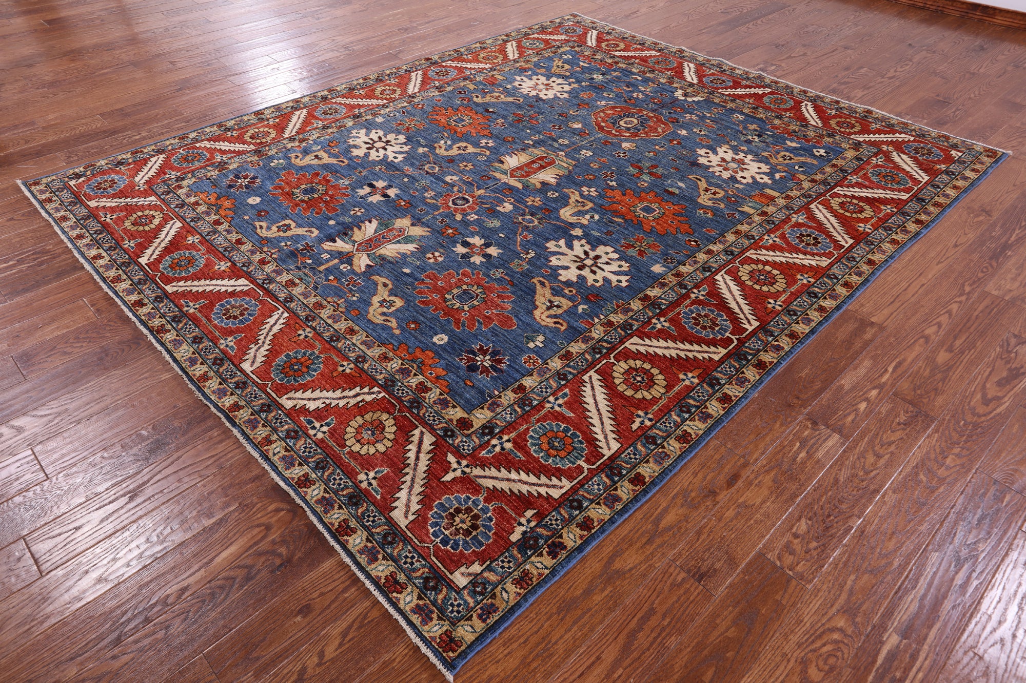 Blue Persian Fine Serapi Hand Knotted Wool Rug - 8' 2" X 10' 0" - Golden Nile