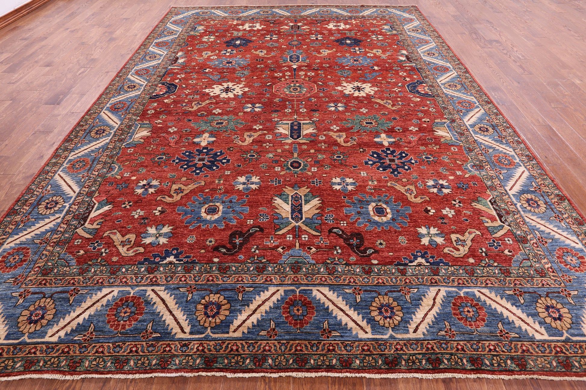 Red Persian Fine Serapi Hand Knotted Wool Rug - 10' 0" X 13' 6" - Golden Nile
