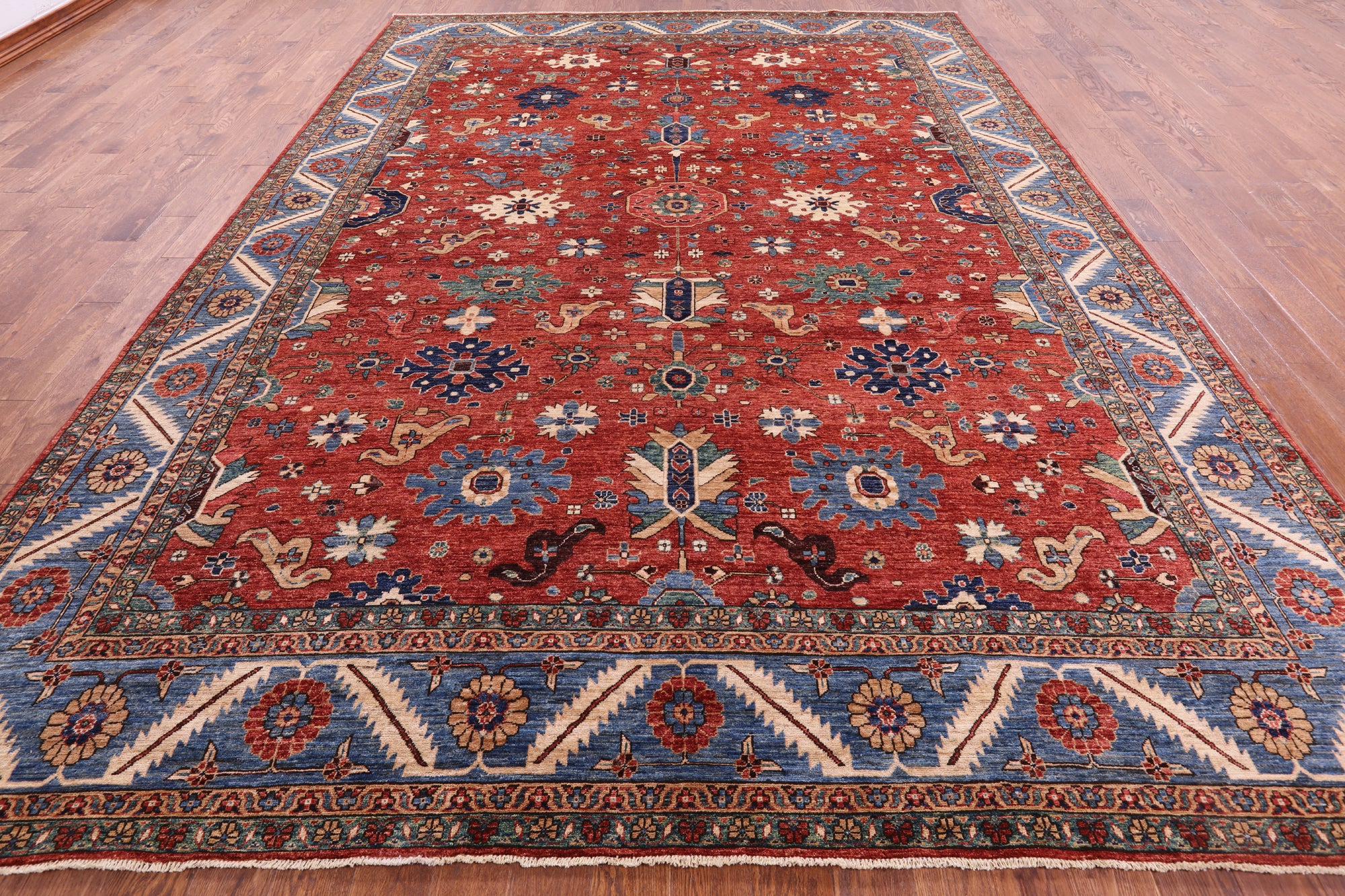 Red Persian Fine Serapi Hand Knotted Wool Rug - 10' 0" X 13' 6" - Golden Nile