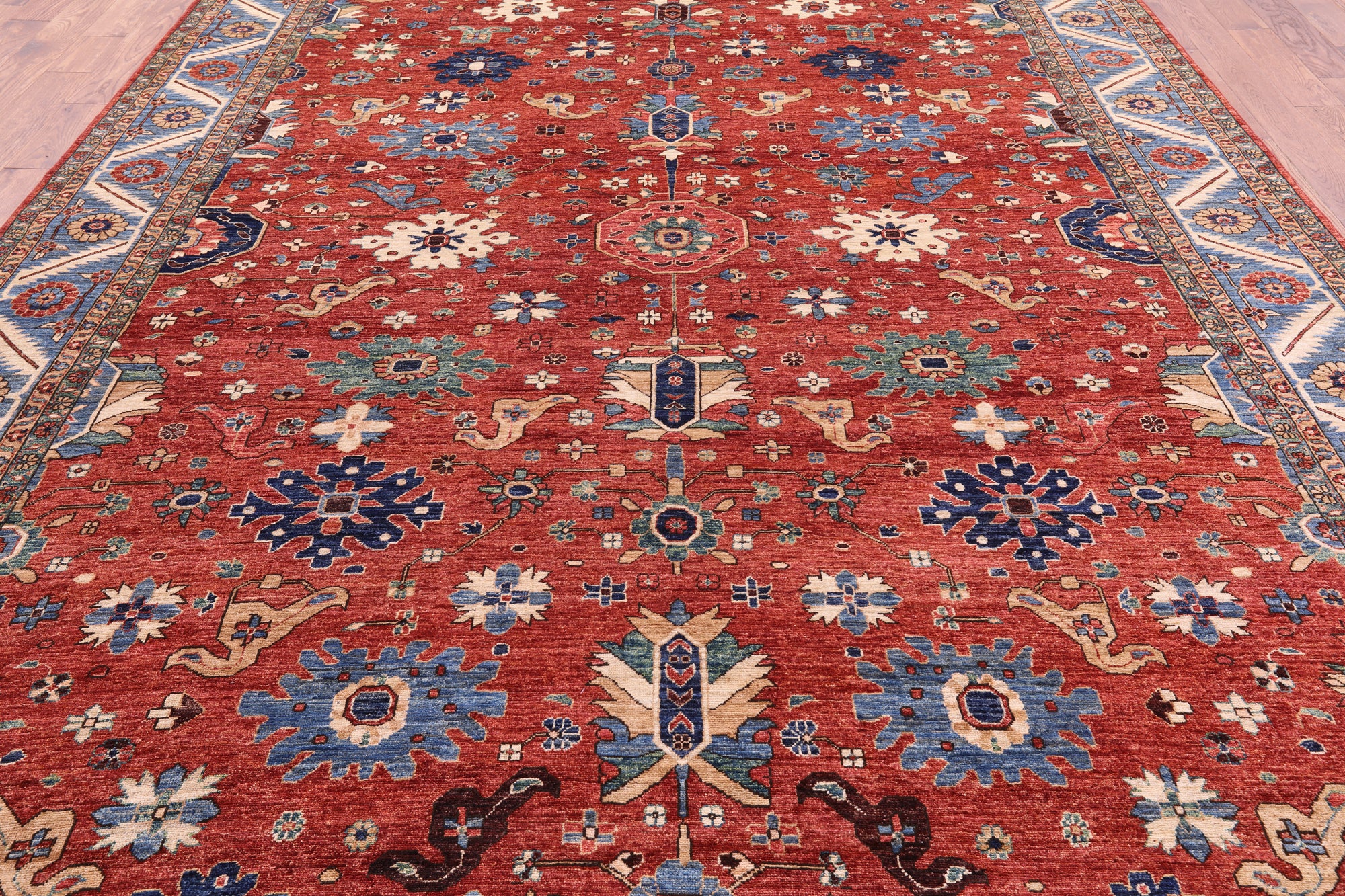 Red Persian Fine Serapi Hand Knotted Wool Rug - 10' 0" X 13' 6" - Golden Nile