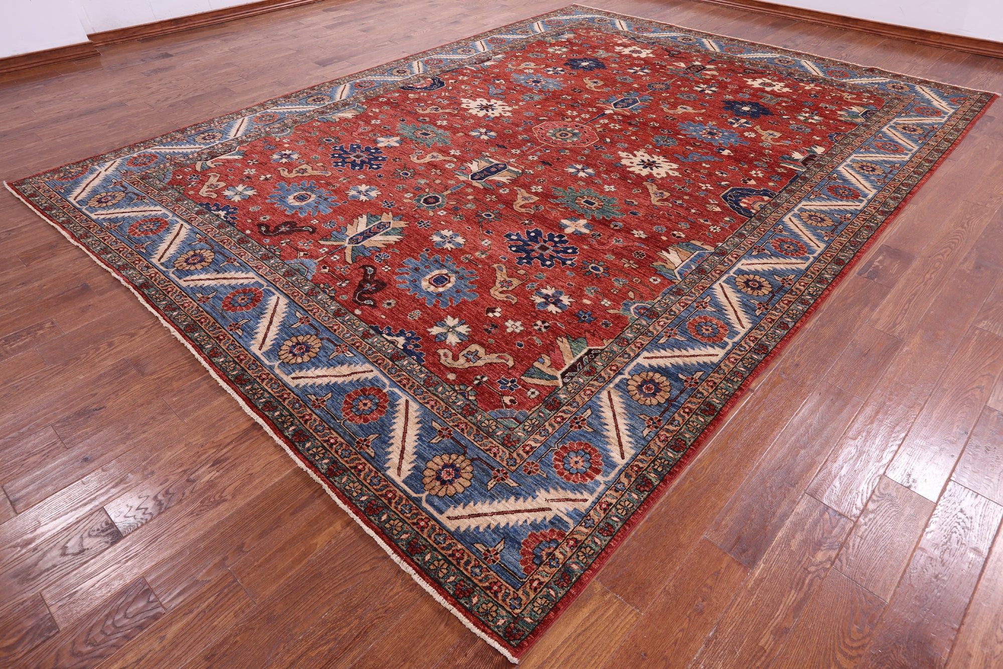 Red Persian Fine Serapi Hand Knotted Wool Rug - 10' 0" X 13' 6" - Golden Nile