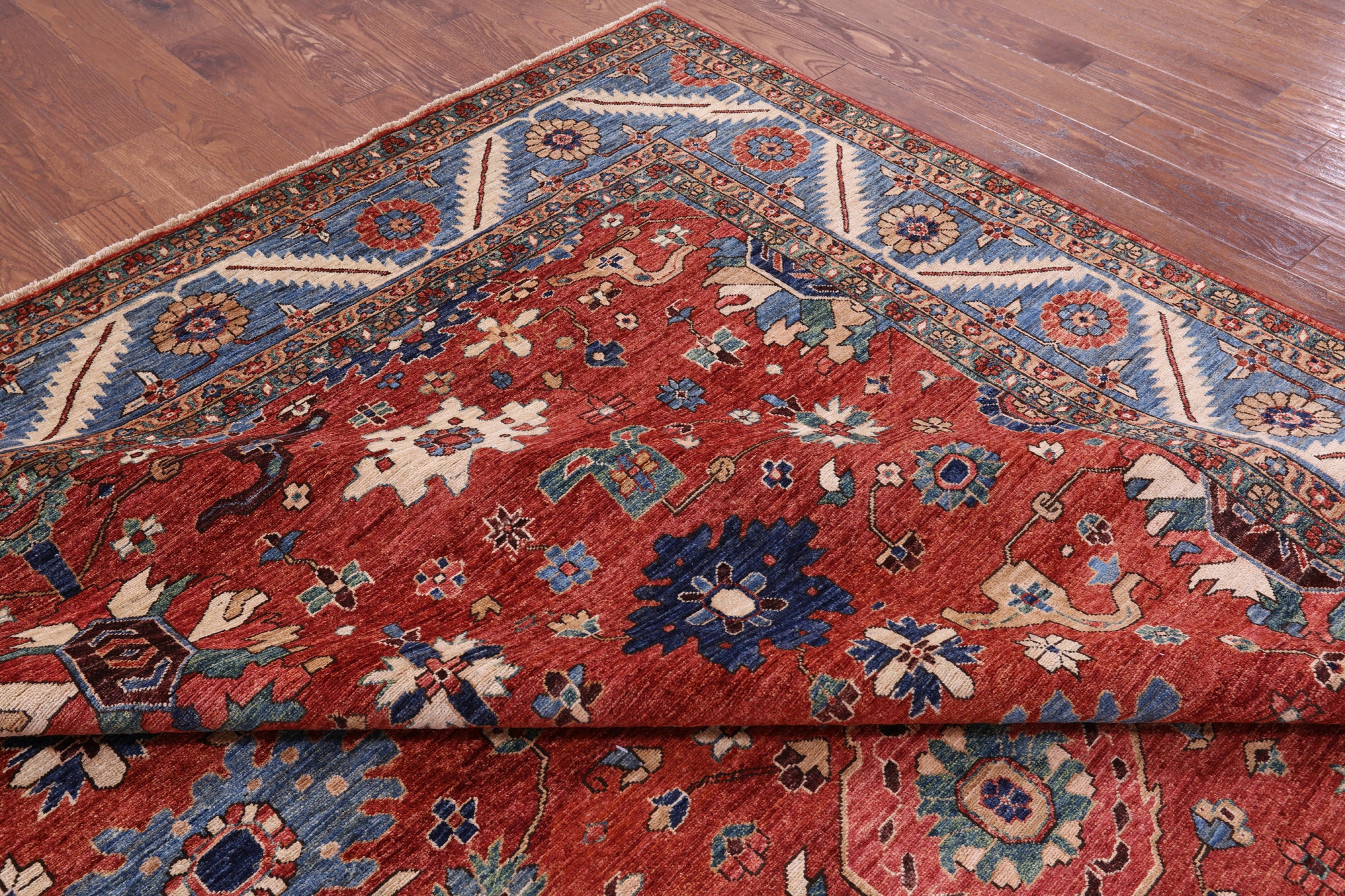 Red Persian Fine Serapi Hand Knotted Wool Rug - 10' 0" X 13' 6" - Golden Nile