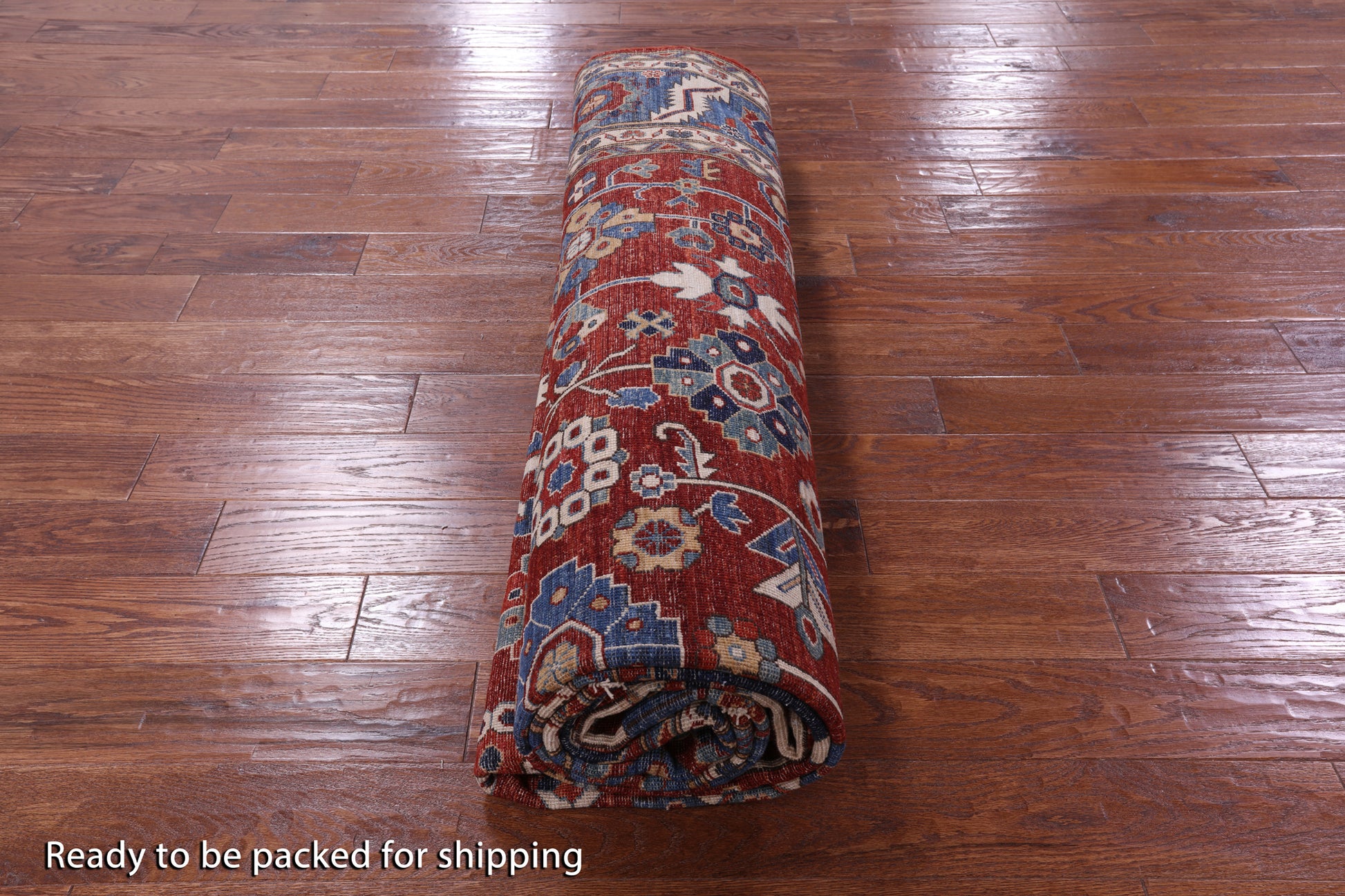 Red Persian Fine Serapi Hand Knotted Wool Rug - 9' 1" X 11' 11" - Golden Nile