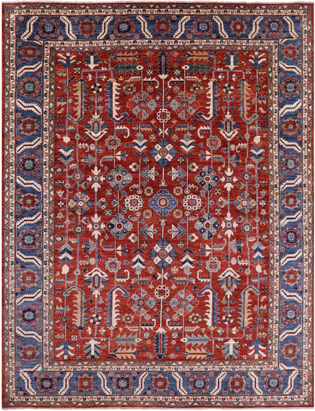 Red Persian Fine Serapi Hand Knotted Wool Rug - 9' 1" X 11' 11" - Golden Nile