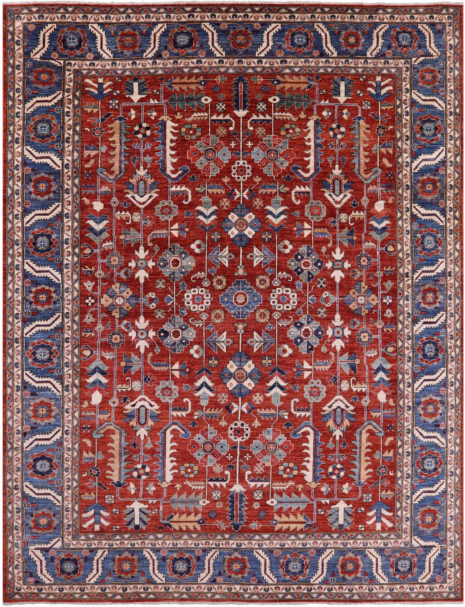 Red Persian Fine Serapi Hand Knotted Wool Rug - 9' 1" X 11' 11" - Golden Nile