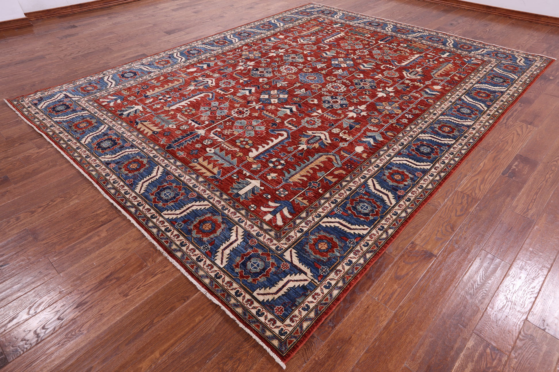 Red Persian Fine Serapi Hand Knotted Wool Rug - 9' 1" X 11' 11" - Golden Nile