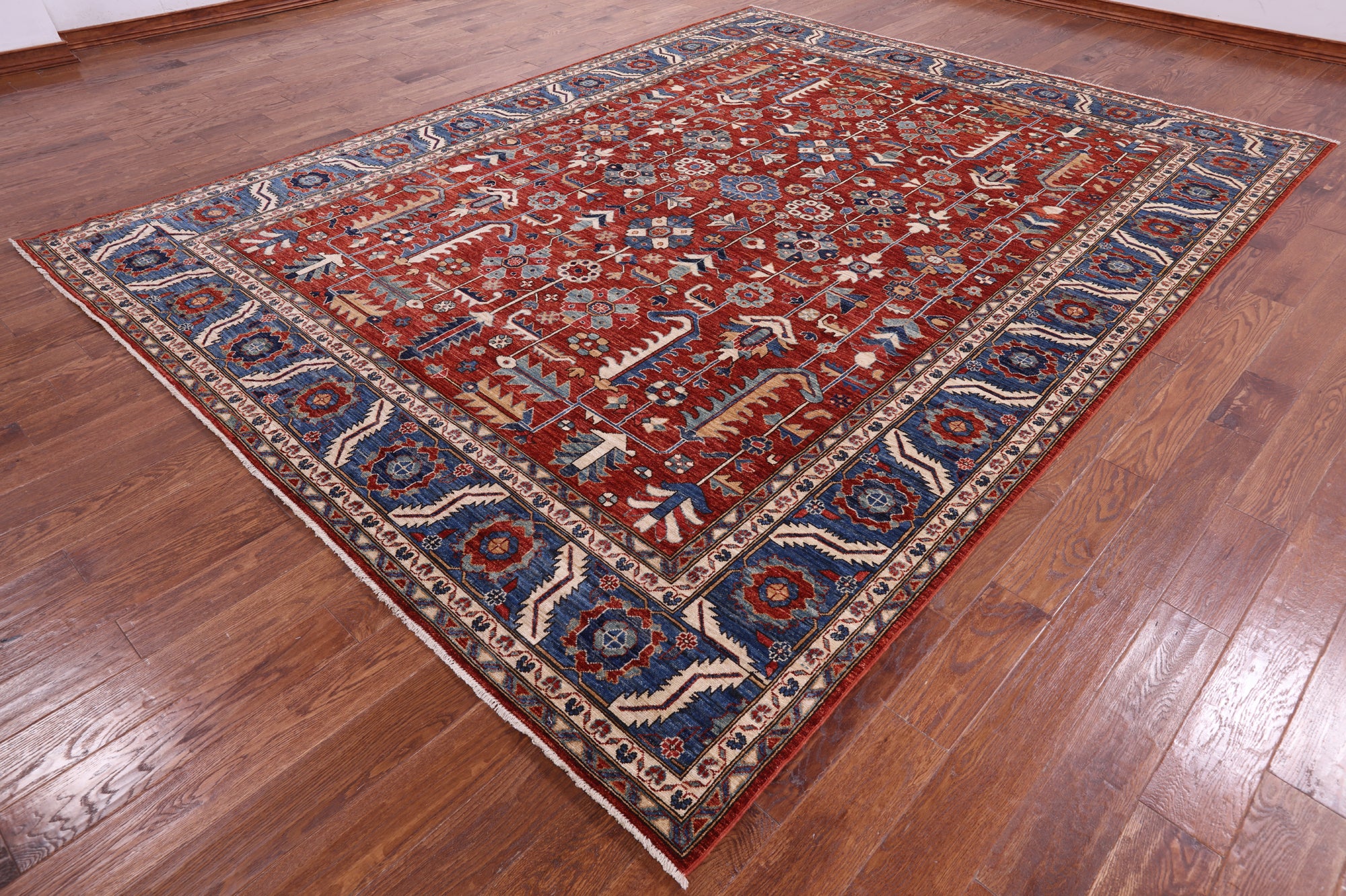 Red Persian Fine Serapi Hand Knotted Wool Rug - 9' 1" X 11' 11" - Golden Nile