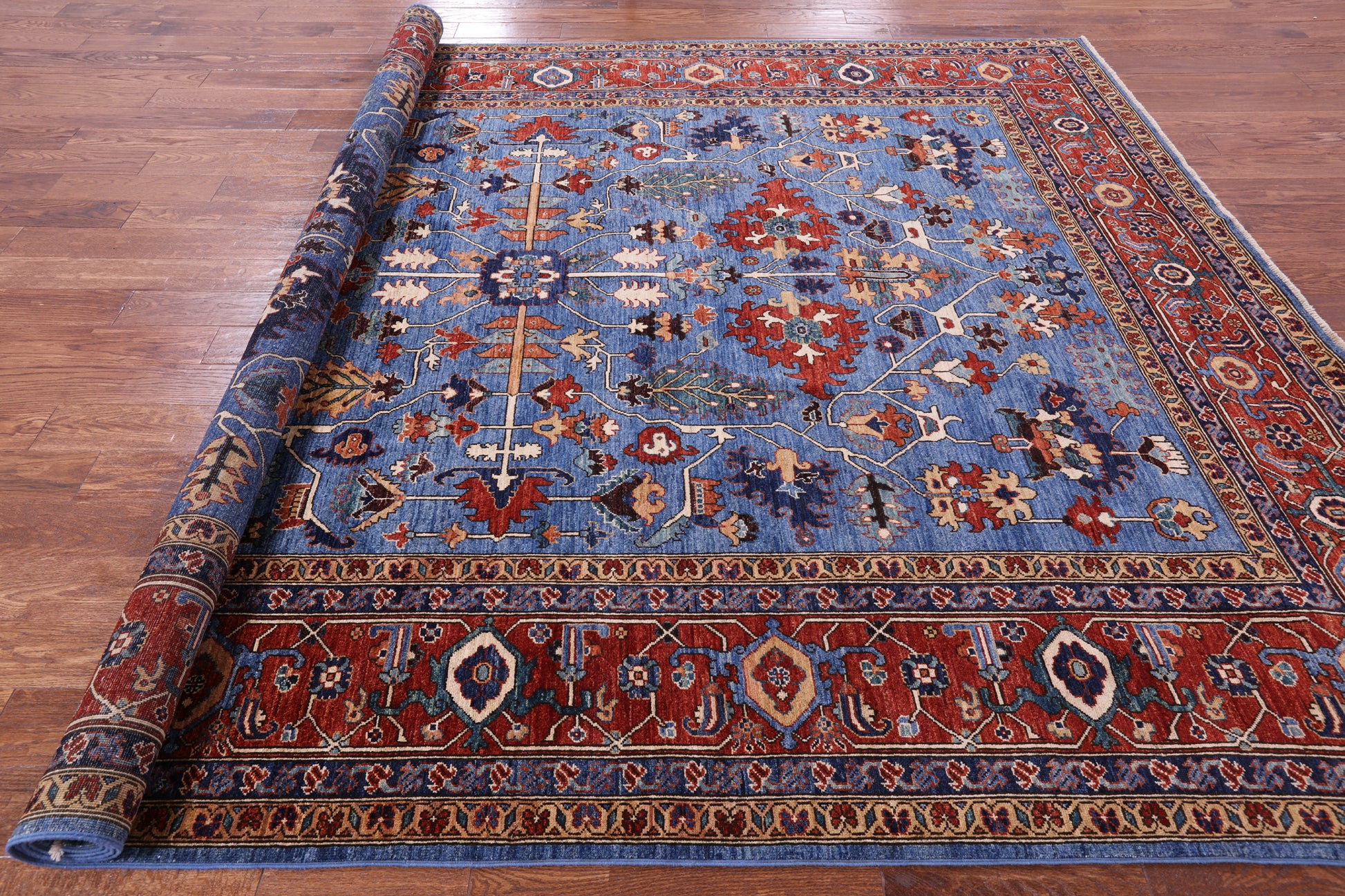Blue Persian Fine Serapi Handmade Wool Rug - 8' 8" X 11' 9" - Golden Nile