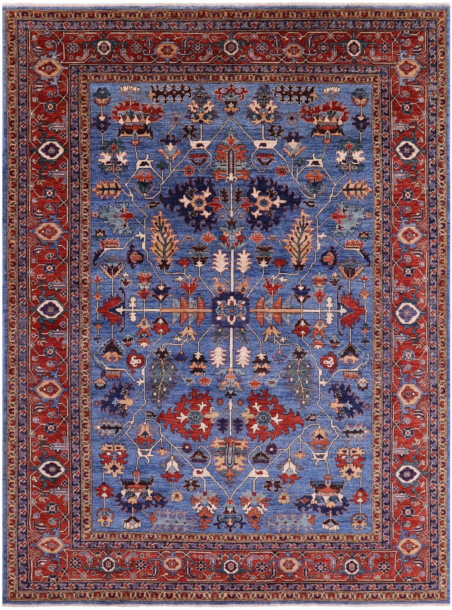 Blue Persian Fine Serapi Handmade Wool Rug - 8' 8" X 11' 9" - Golden Nile