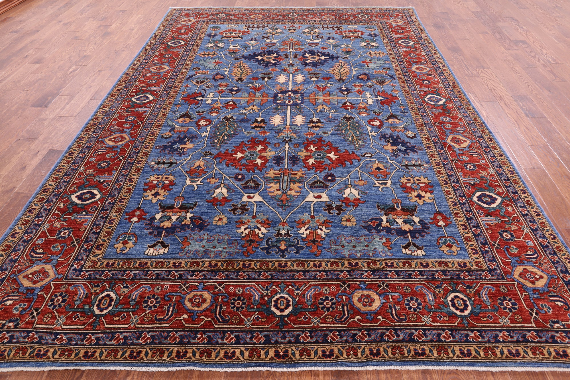 Blue Persian Fine Serapi Handmade Wool Rug - 8' 8" X 11' 9" - Golden Nile