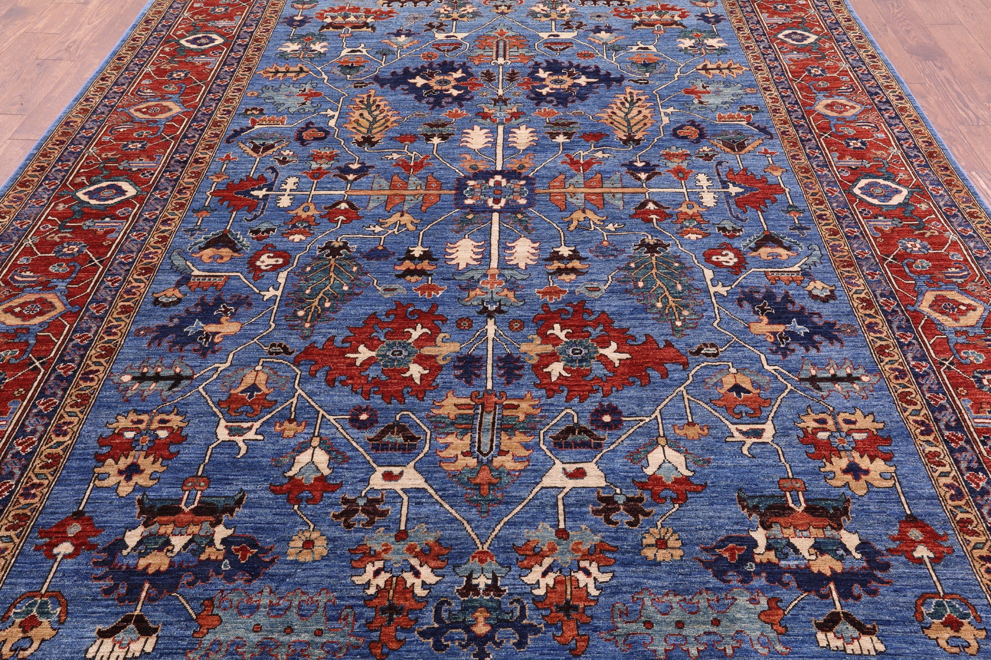 Blue Persian Fine Serapi Handmade Wool Rug - 8' 8" X 11' 9" - Golden Nile