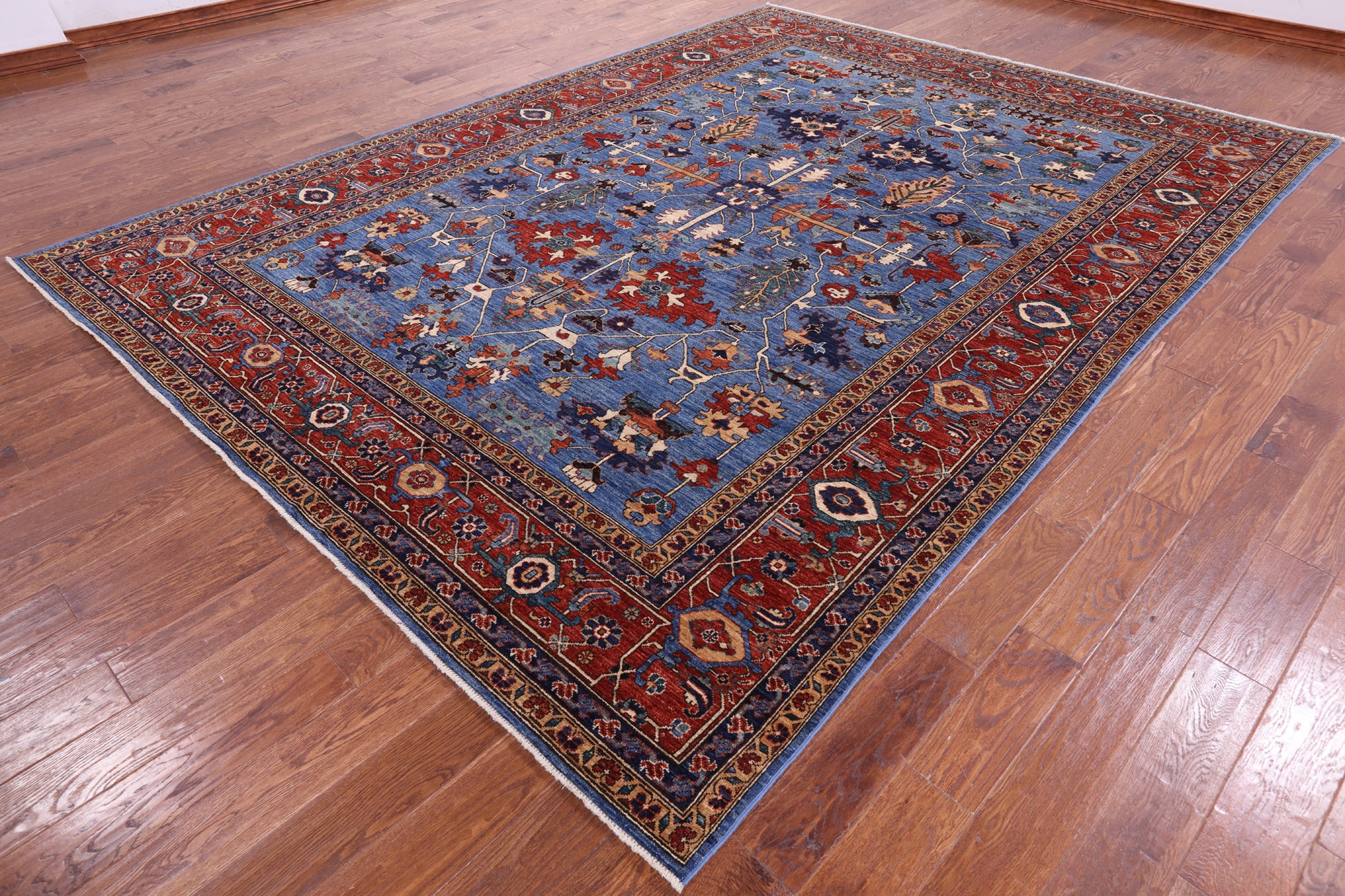 Blue Persian Fine Serapi Handmade Wool Rug - 8' 8" X 11' 9" - Golden Nile