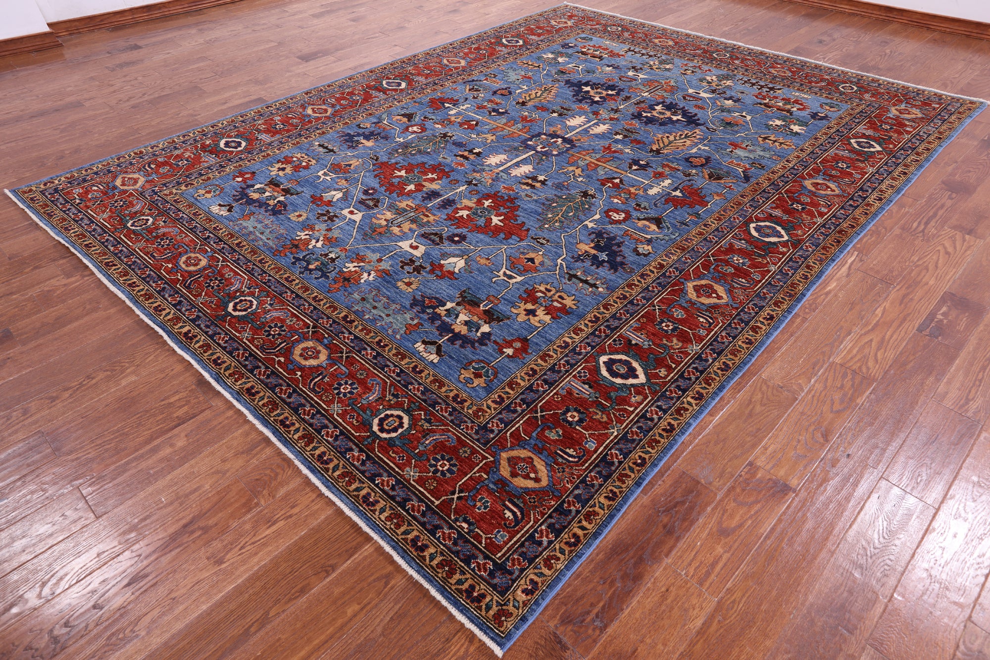 Blue Persian Fine Serapi Handmade Wool Rug - 8' 8" X 11' 9" - Golden Nile