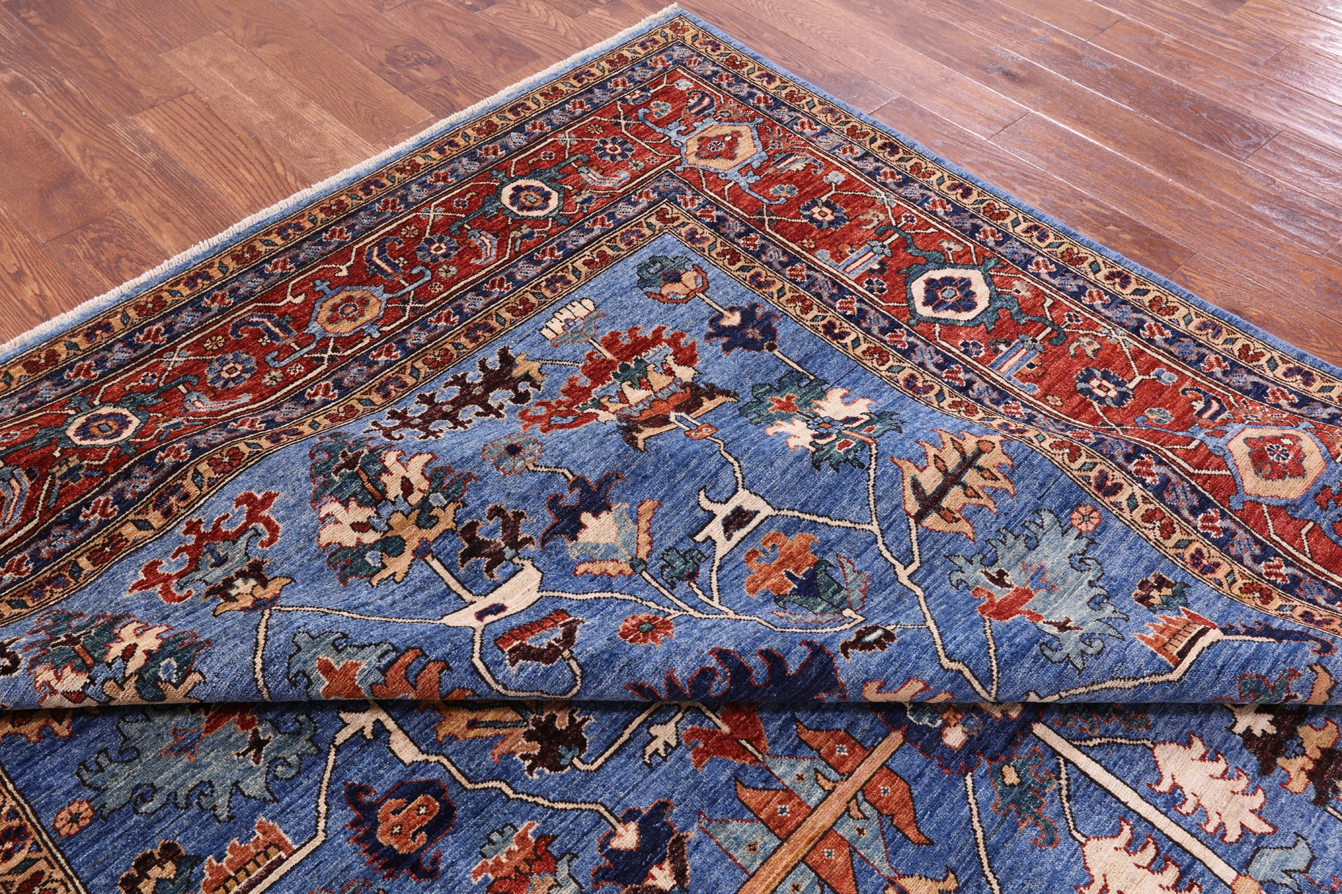 Blue Persian Fine Serapi Handmade Wool Rug - 8' 8" X 11' 9" - Golden Nile