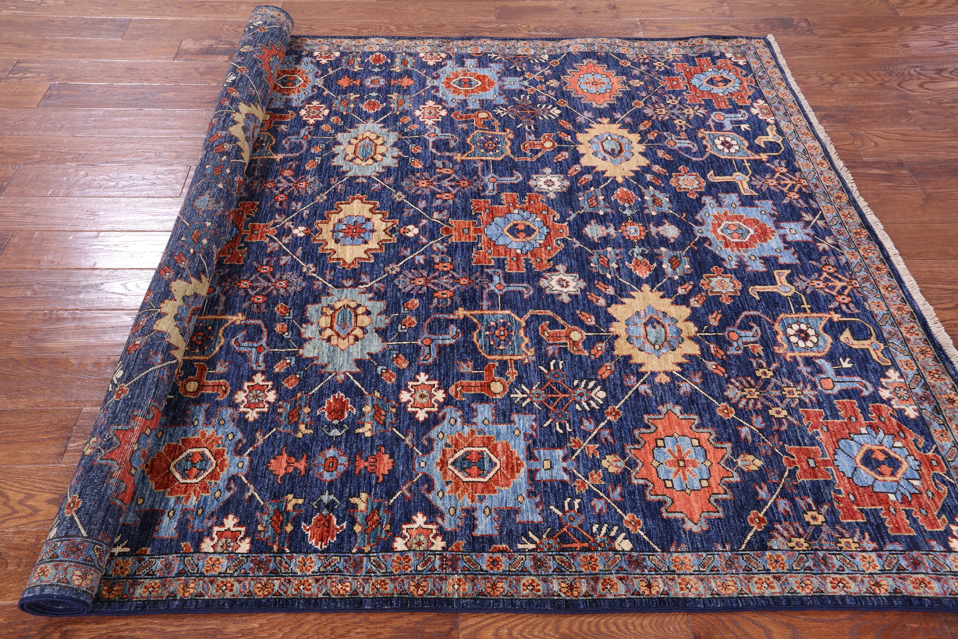 Blue Persian Fine Serapi Hand Knotted Wool Rug - 6' 0" X 8' 5" - Golden Nile