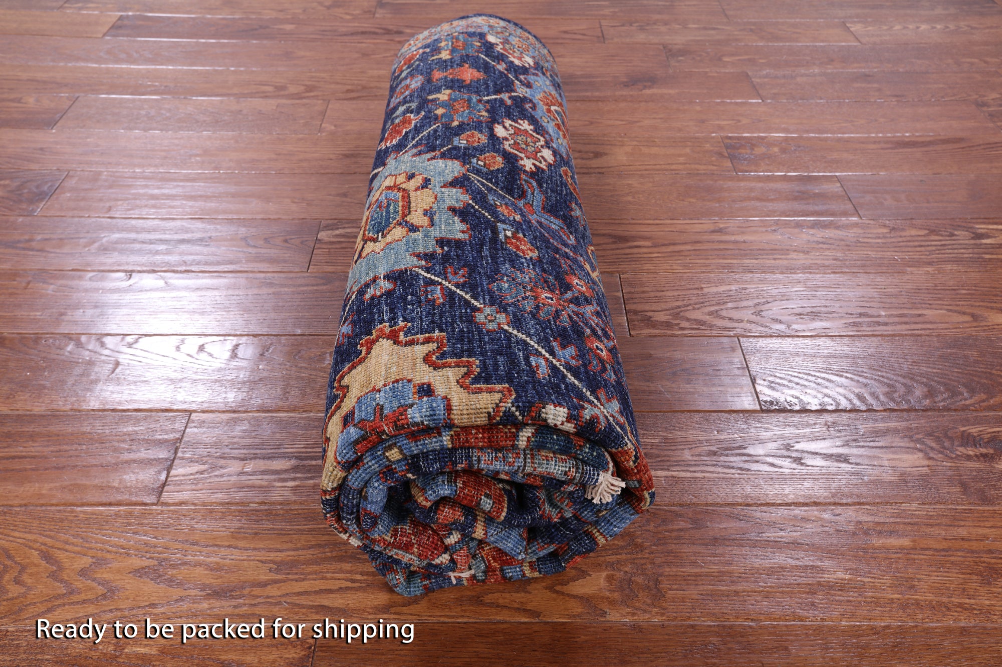 Blue Persian Fine Serapi Hand Knotted Wool Rug - 6' 0" X 8' 5" - Golden Nile