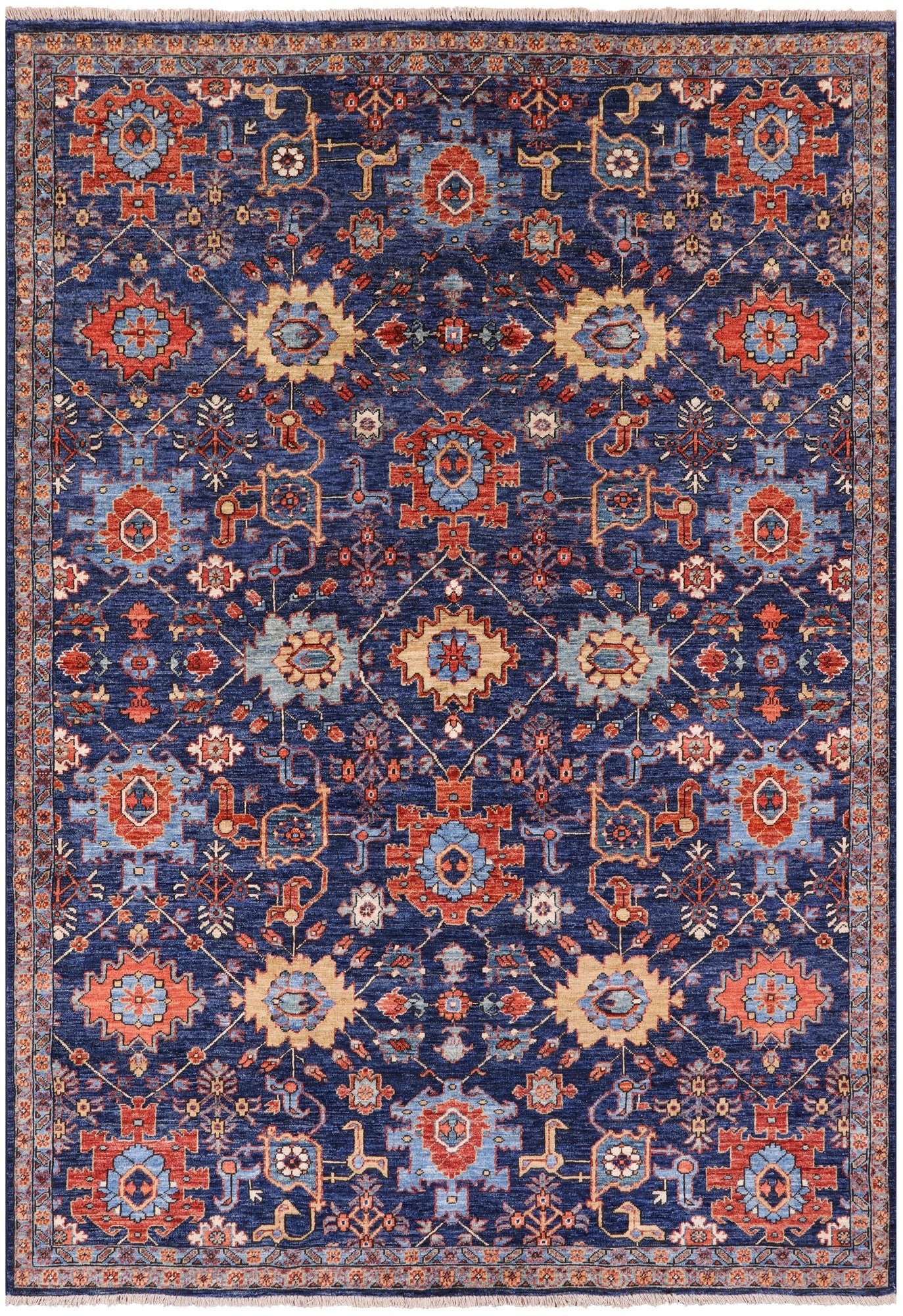 Blue Persian Fine Serapi Hand Knotted Wool Rug - 6' 0" X 8' 5" - Golden Nile