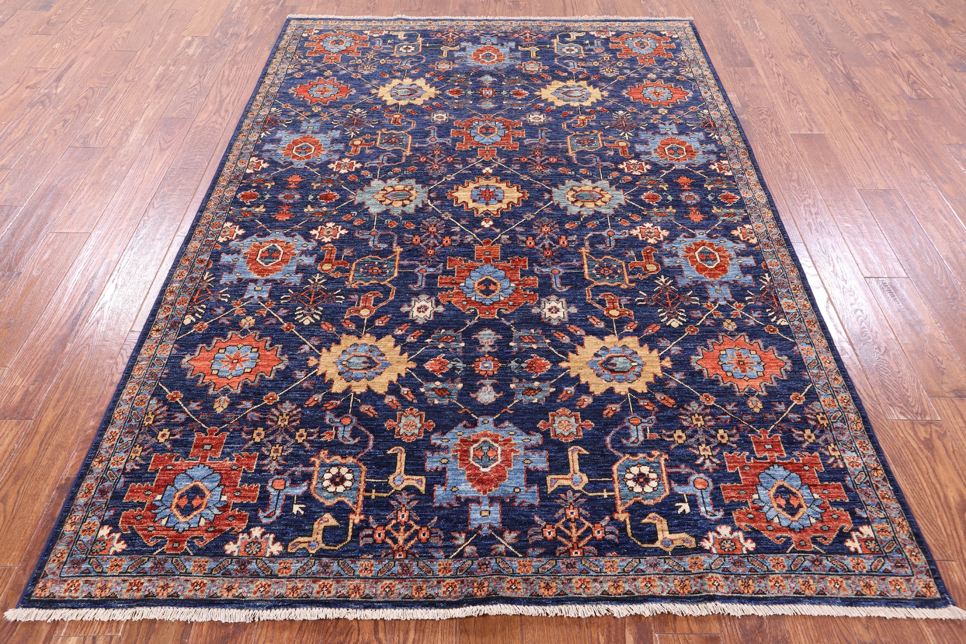 Blue Persian Fine Serapi Hand Knotted Wool Rug - 6' 0" X 8' 5" - Golden Nile