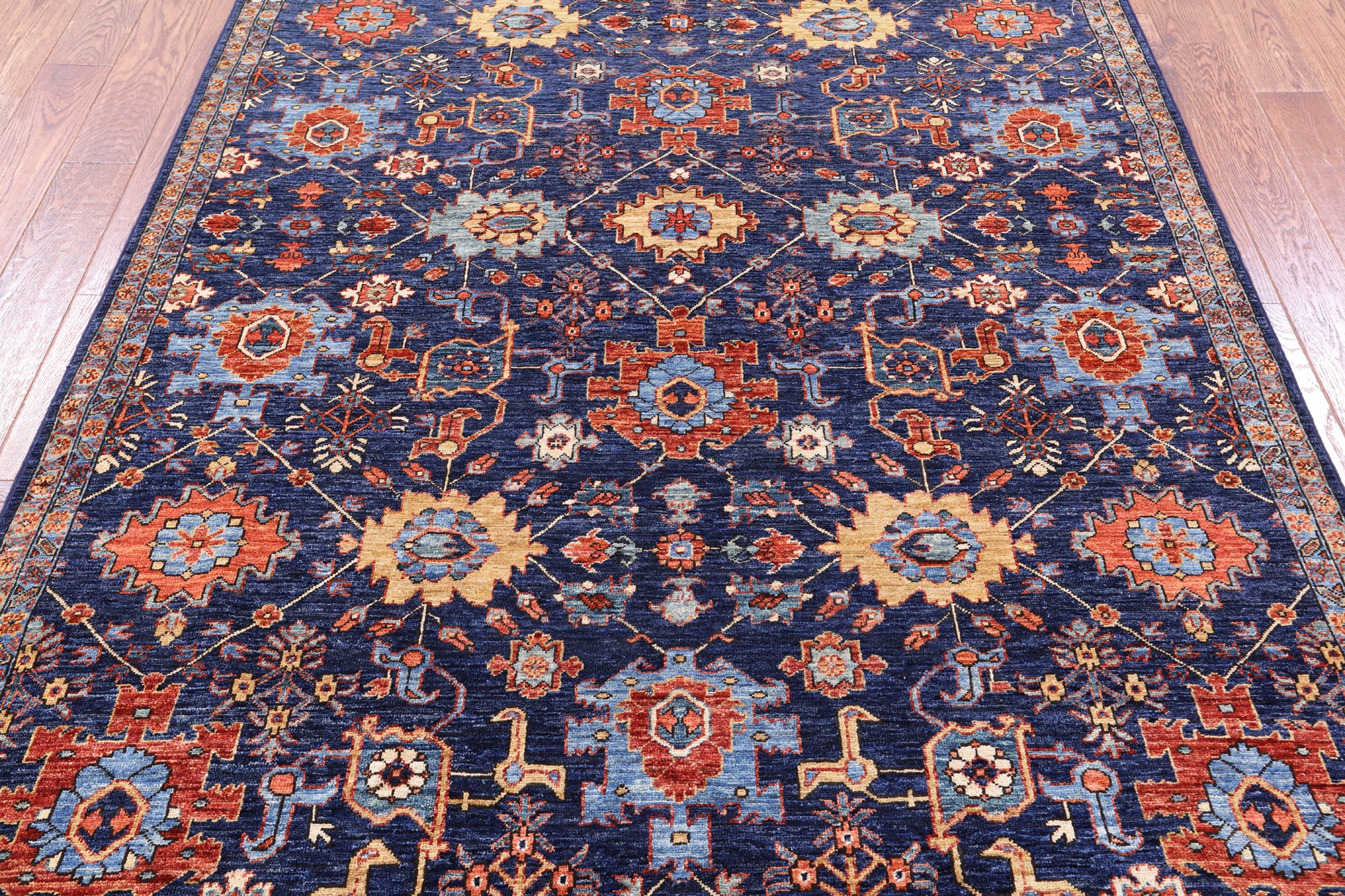 Blue Persian Fine Serapi Hand Knotted Wool Rug - 6' 0" X 8' 5" - Golden Nile