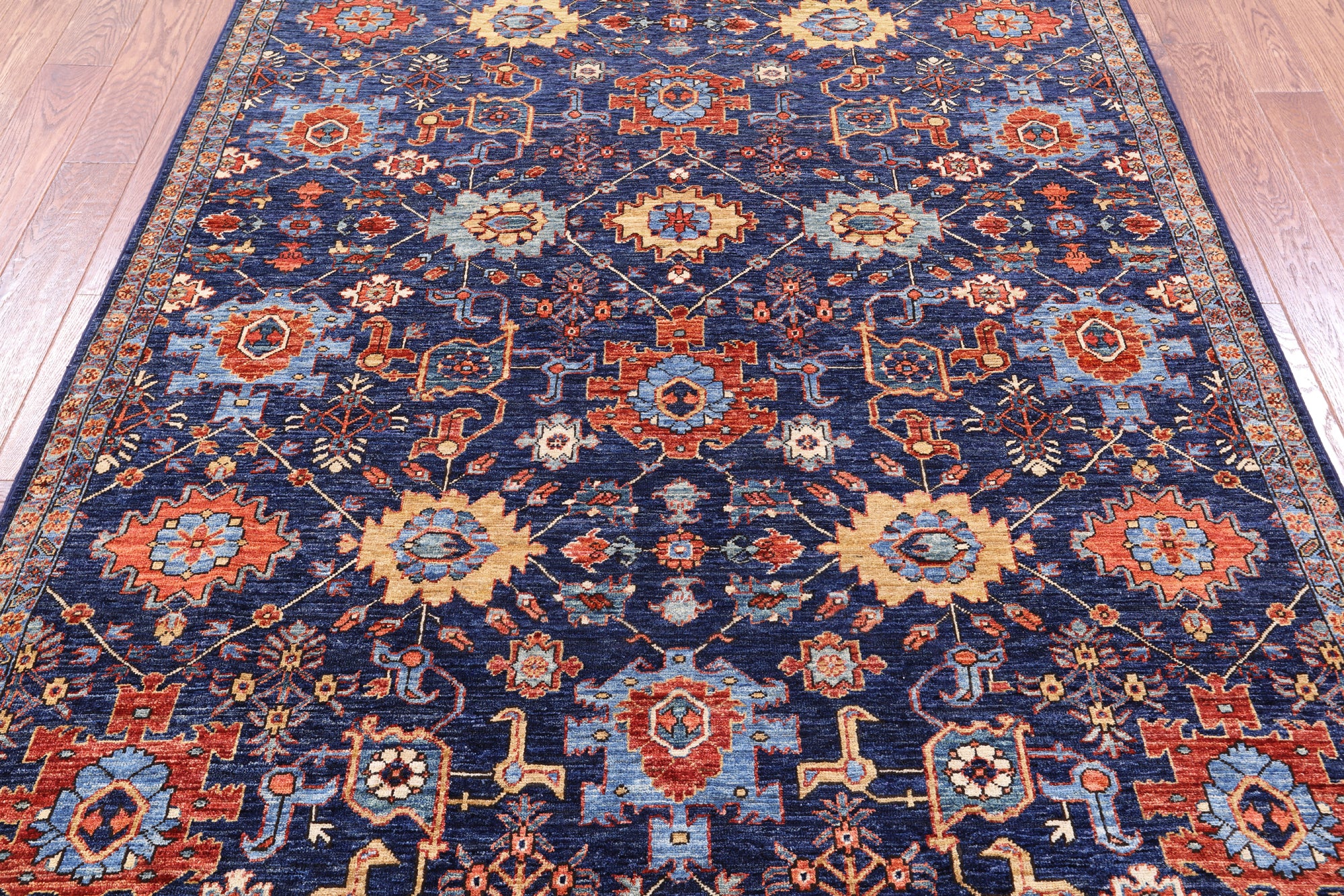 Blue Persian Fine Serapi Hand Knotted Wool Rug - 6' 0" X 8' 5" - Golden Nile