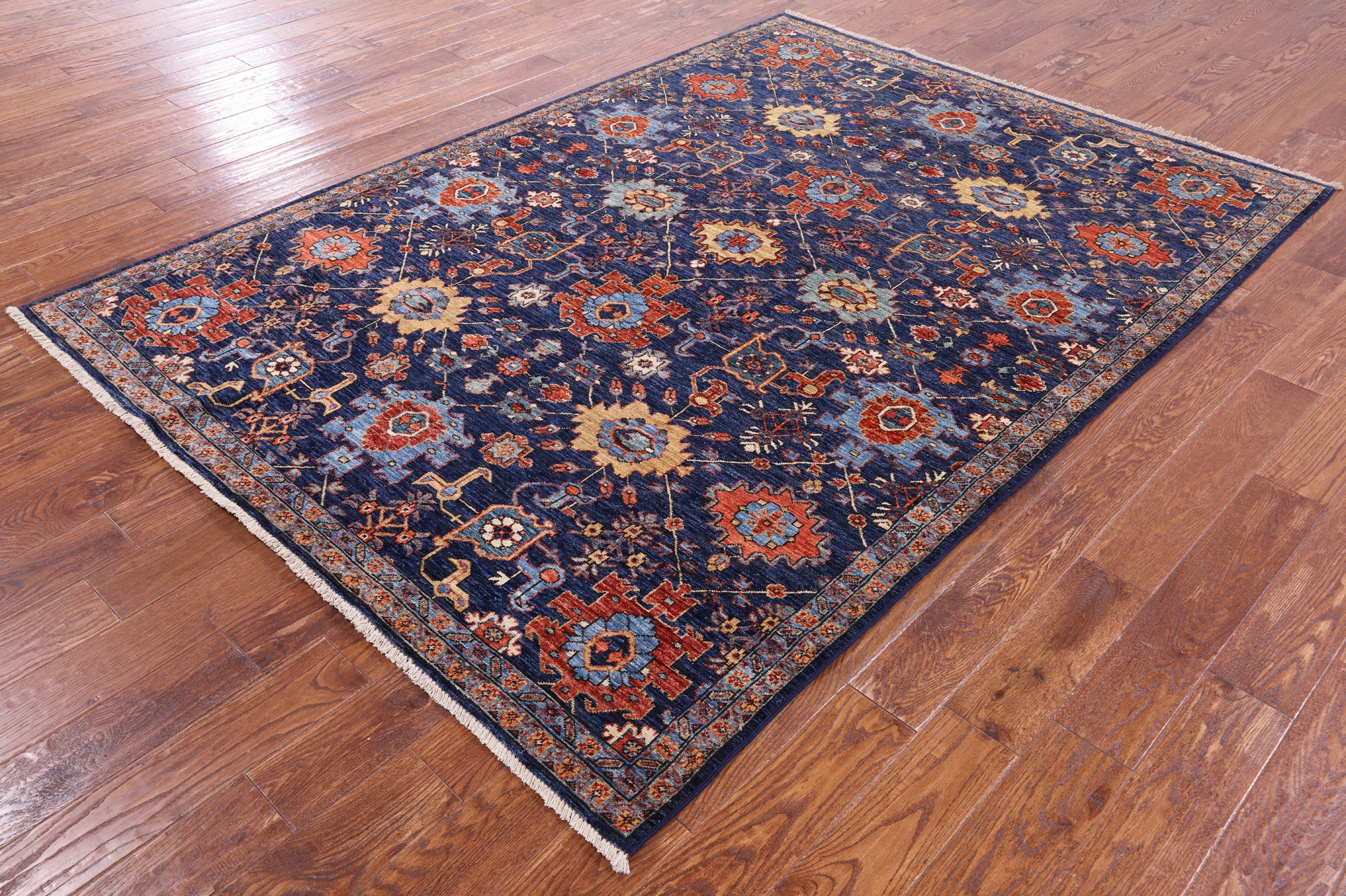 Blue Persian Fine Serapi Hand Knotted Wool Rug - 6' 0" X 8' 5" - Golden Nile