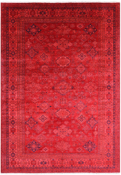Red Super Kazak Full Pile Overdyed Hand Knotted Wool Rug - 9' 10" X 13' 10" - Golden Nile