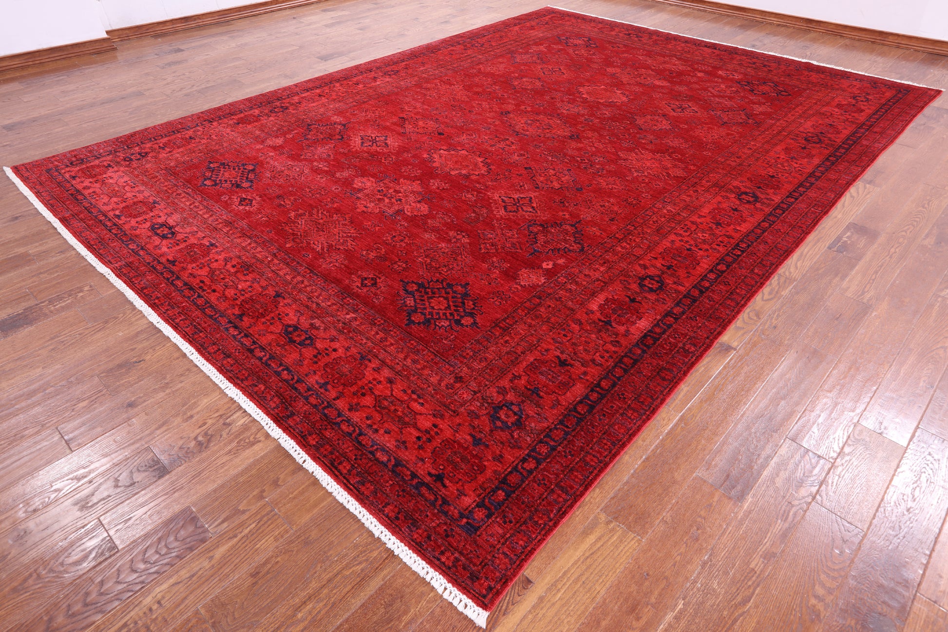 Red Super Kazak Full Pile Overdyed Hand Knotted Wool Rug - 9' 10" X 13' 10" - Golden Nile