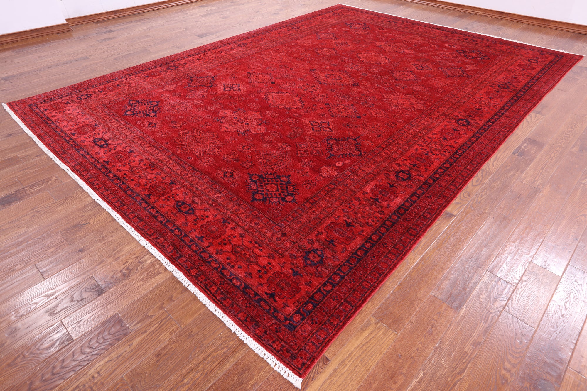Red Super Kazak Full Pile Overdyed Hand Knotted Wool Rug - 9' 10" X 13' 10" - Golden Nile