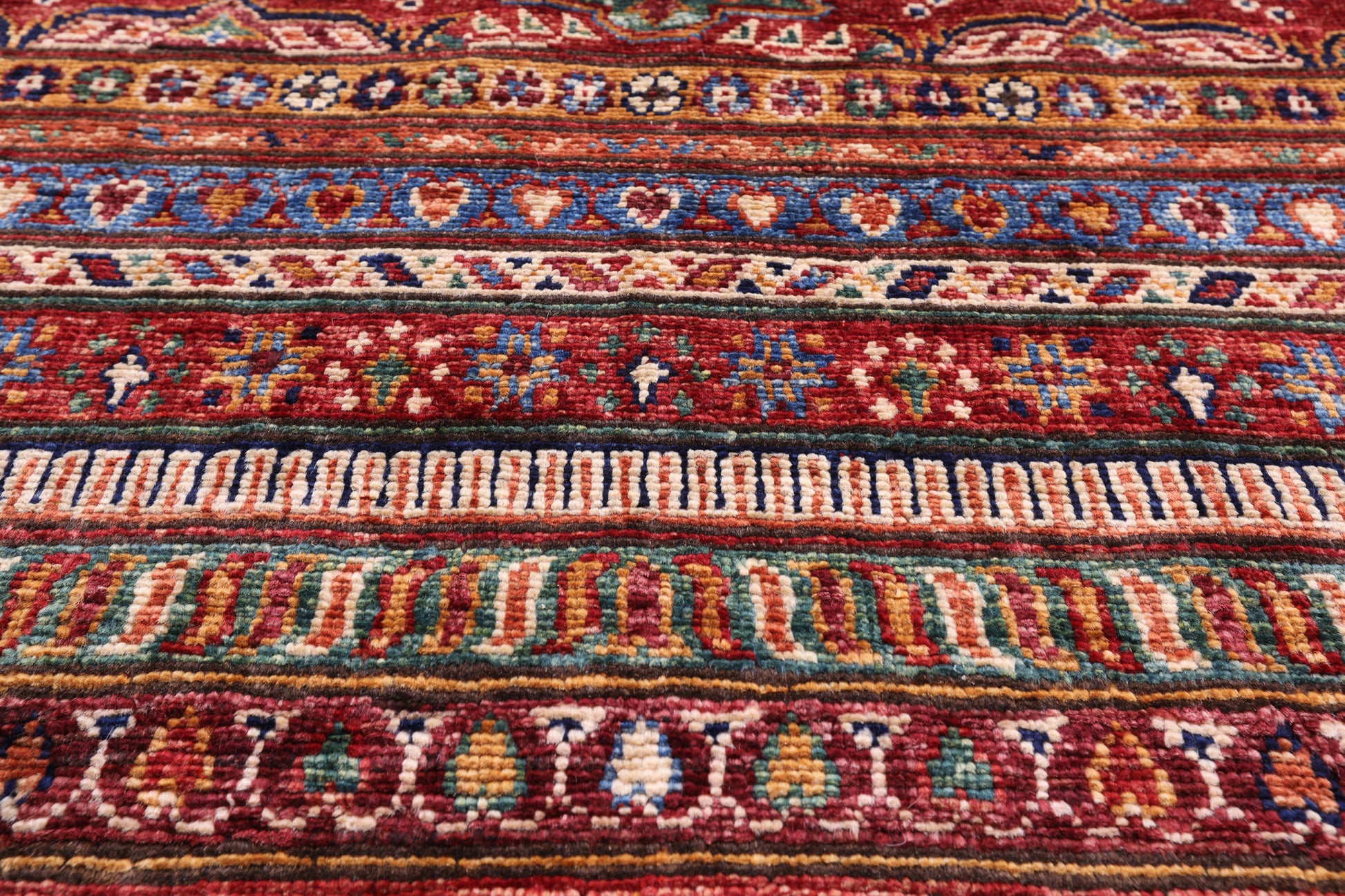 Red Round Khorjin Persian Gabbeh Hand Knotted Wool Rug - 9' 7" X 9' 7" - Golden Nile