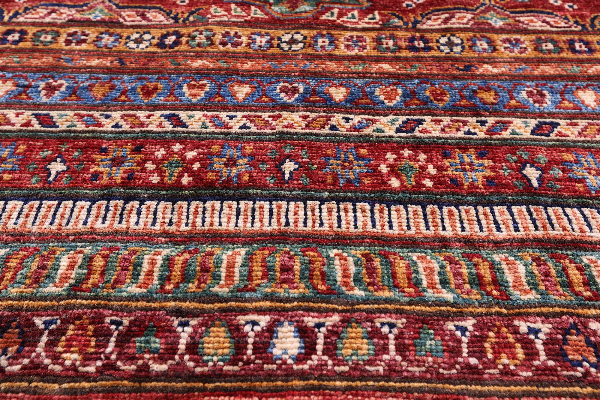 Red Round Khorjin Persian Gabbeh Hand Knotted Wool Rug - 9' 7" X 9' 7" - Golden Nile