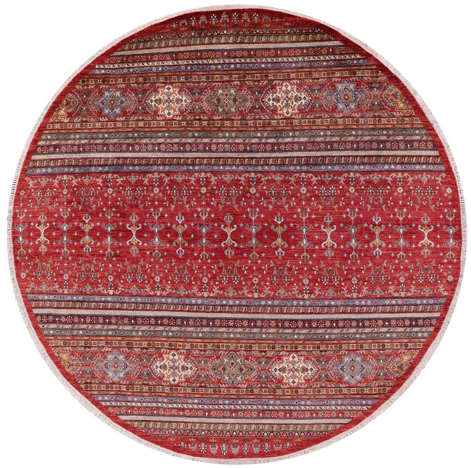 Red Round Khorjin Persian Gabbeh Handmade Wool Rug - 9' 6" X 9' 7" - Golden Nile