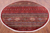 Red Round Khorjin Persian Gabbeh Hand Knotted Wool Rug - 9' 8" X 9' 9" - Golden Nile