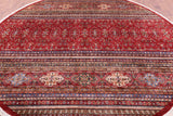 Red Round Khorjin Persian Gabbeh Hand Knotted Wool Rug - 9' 8" X 9' 9" - Golden Nile
